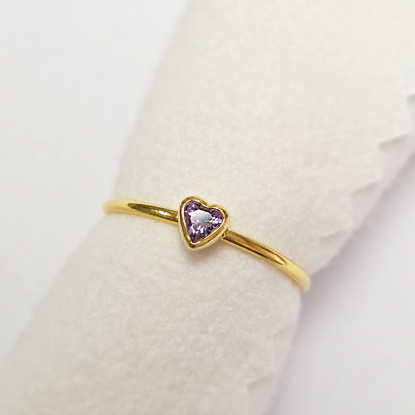 3mm Heart Bezel Set Stacking Ring with Amethyst CZ • BIRTH STONE RING • Gold Filled (14KGF) Jewelry Findings Wholesale •GFR1403HRTCZ(M2)-GFR1103HRTCZ(M2)