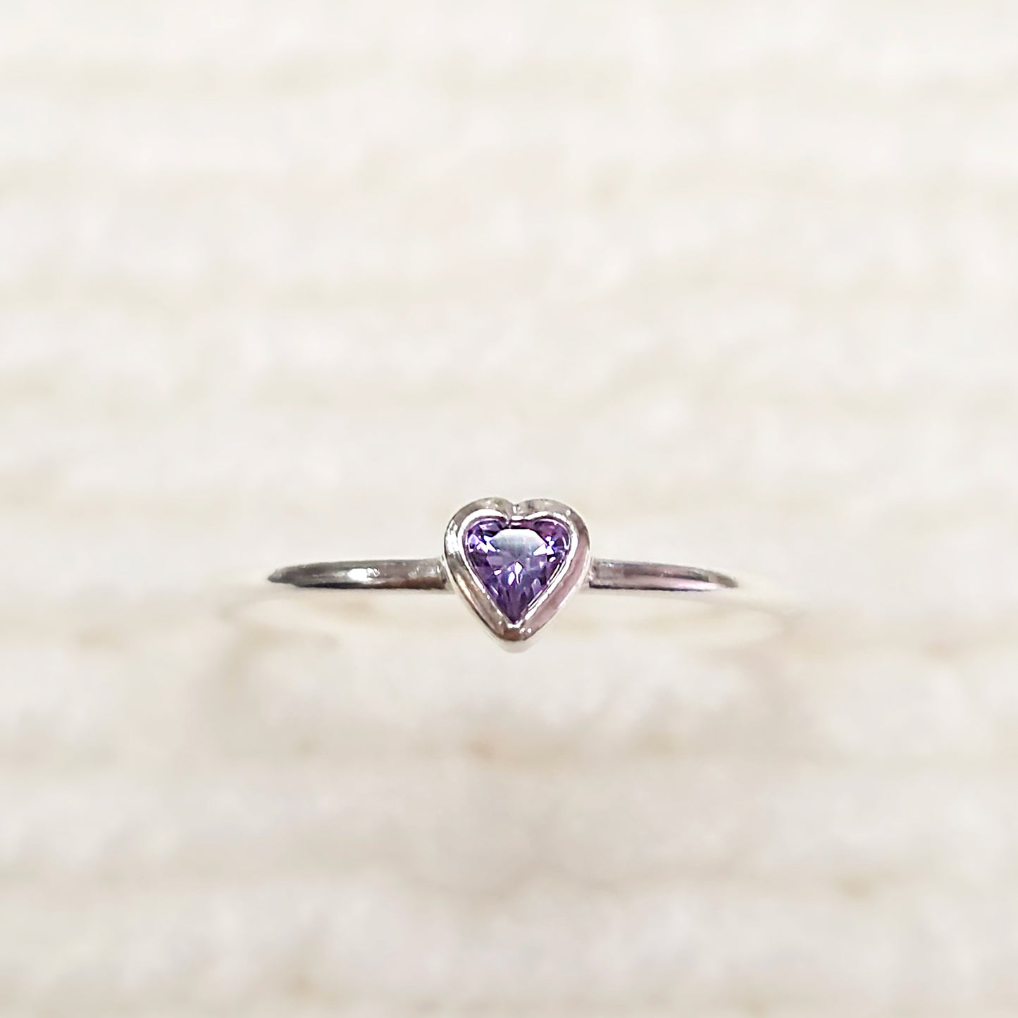 3mm Heart Bezel Set Stacking Ring with Amethyst CZ • BIRTH STONE RING • Gold Filled (14KGF) Jewelry Findings Wholesale •GFR1403HRTCZ(M2)-GFR1103HRTCZ(M2)