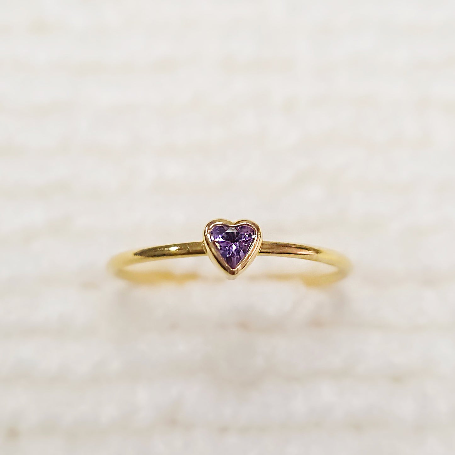 3mm Heart Bezel Set Stacking Ring with Amethyst CZ • BIRTH STONE RING • Gold Filled (14KGF) Jewelry Findings Wholesale •GFR1403HRTCZ(M2)-GFR1103HRTCZ(M2)