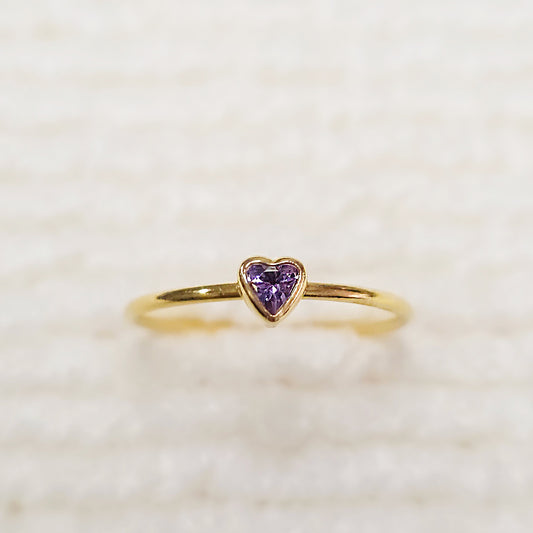 3mm Heart Bezel Set Stacking Ring with Amethyst CZ • Gold Filled (14KGF) Jewelry Findings Wholesale •GFR1403HRTCZ(M2)-GFR1103HRTCZ(M2)