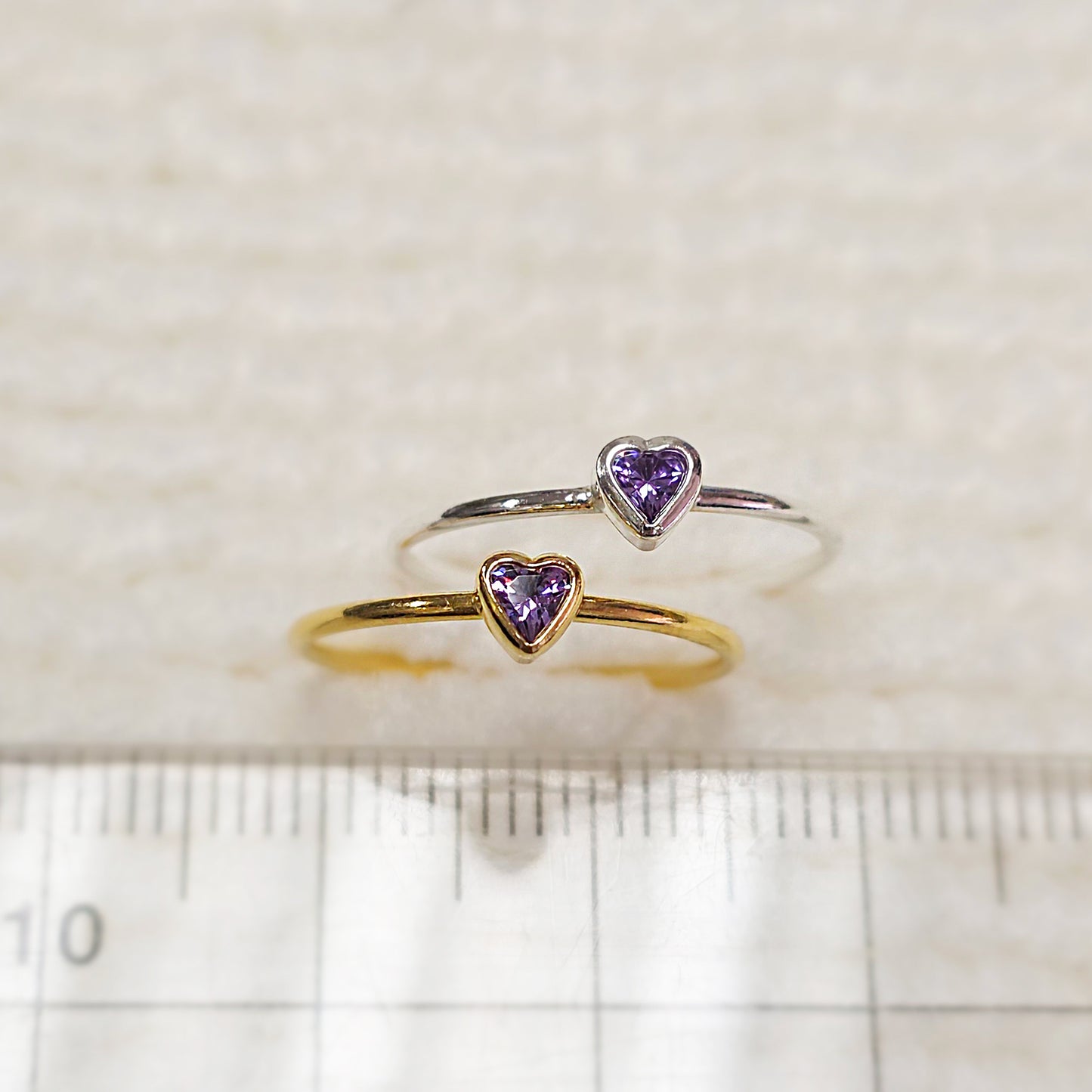 3mm Heart Bezel Set Stacking Ring with Amethyst CZ • BIRTH STONE RING • Gold Filled (14KGF) Jewelry Findings Wholesale •GFR1403HRTCZ(M2)-GFR1103HRTCZ(M2)