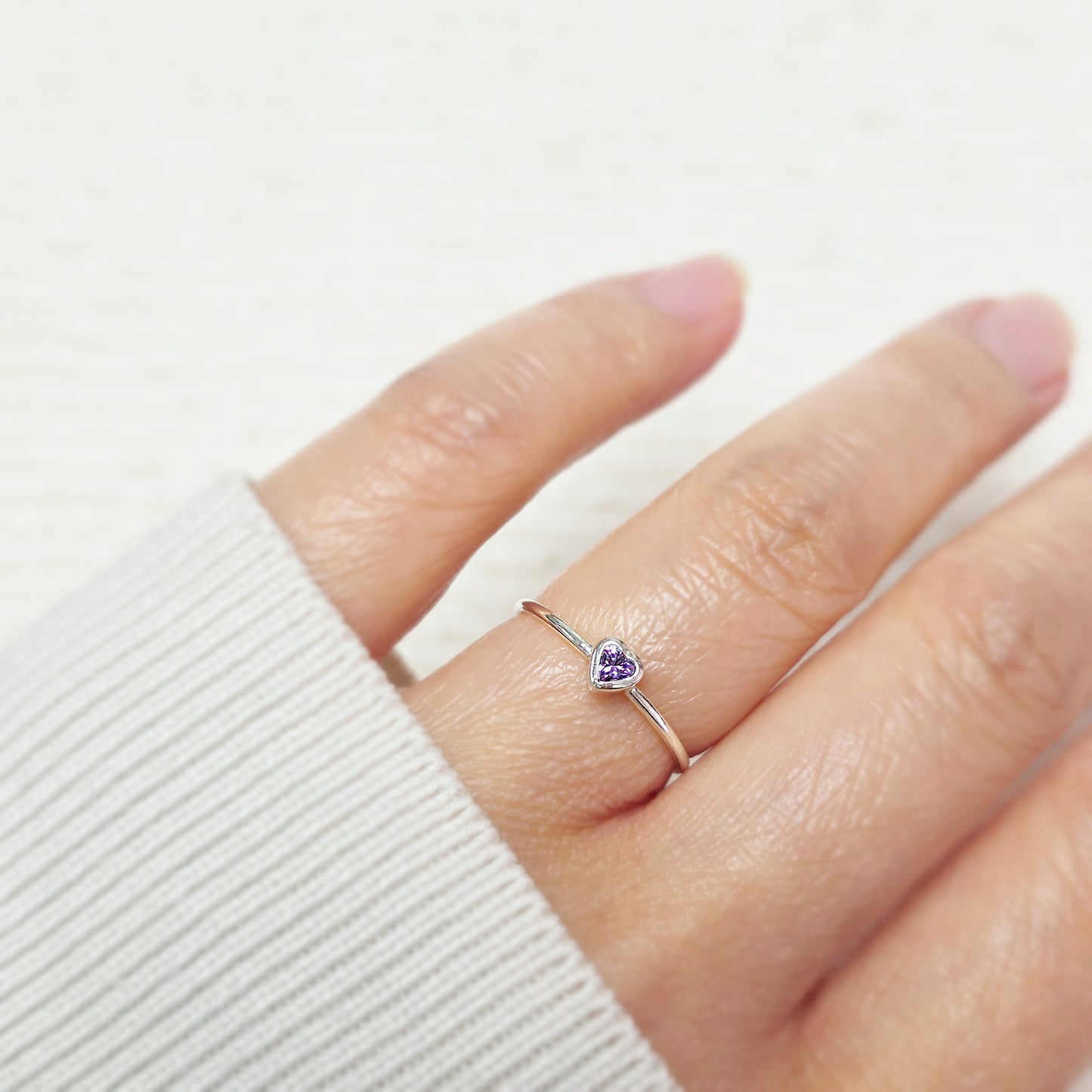 3mm Heart Bezel Set Stacking Ring with Amethyst CZ • BIRTH STONE RING • Gold Filled (14KGF) Jewelry Findings Wholesale •GFR1403HRTCZ(M2)-GFR1103HRTCZ(M2)