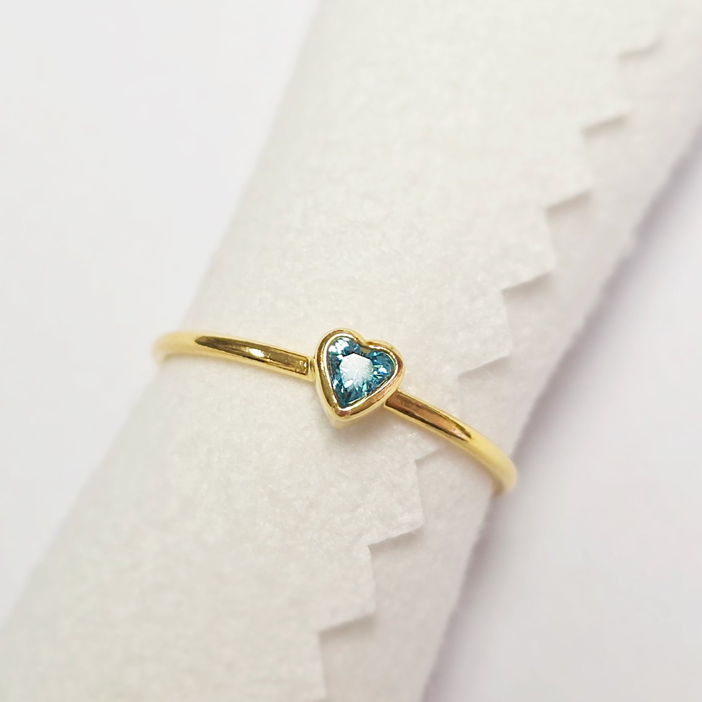 3mm Heart Bezel Set Stacking Ring with Aquamarine CZ • BIRTH STONE RING • Gold Filled (14KGF) Jewelry Findings Wholesale •GFR1403HRTCZ(M3)-GFR1103HRTCZ(M3)
