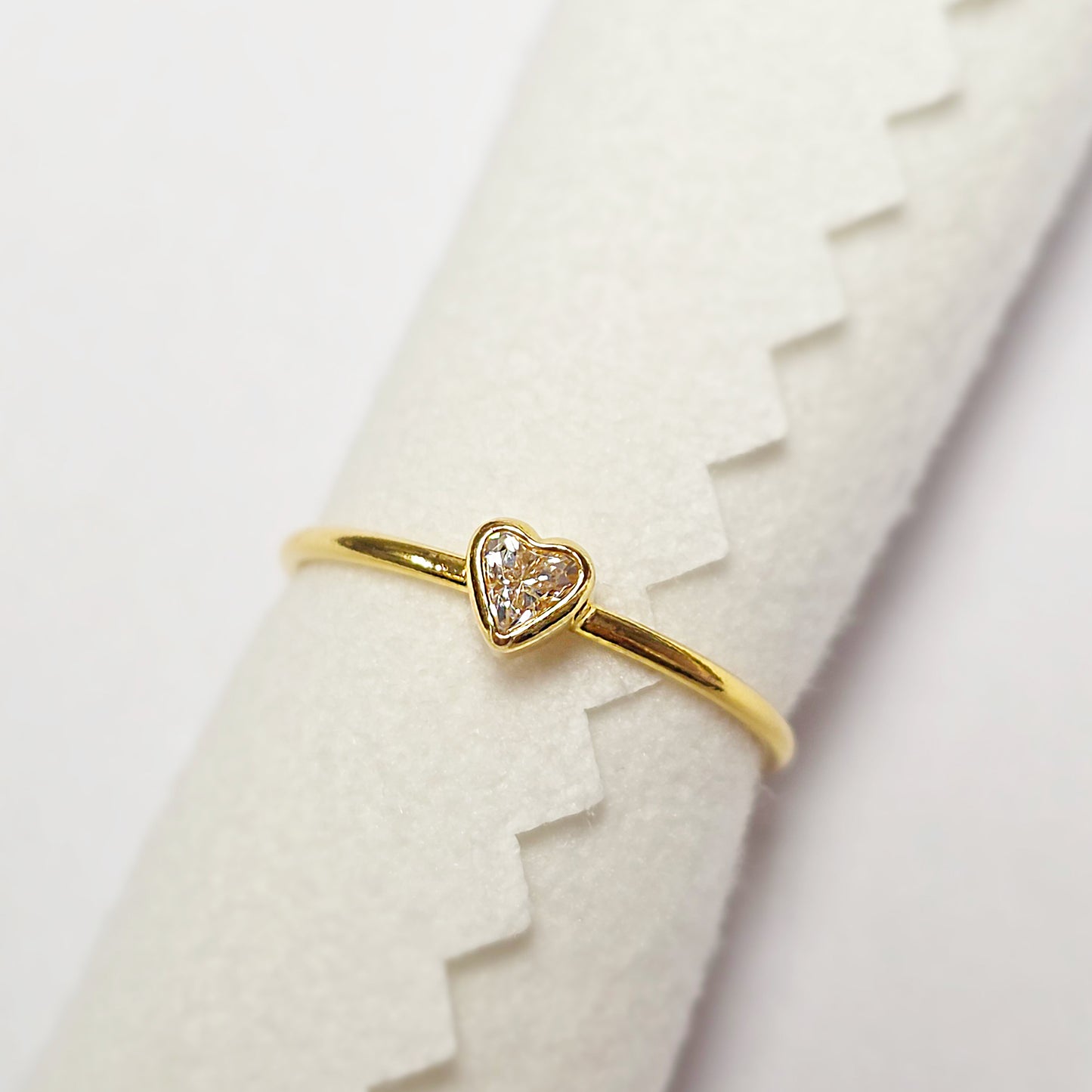 3mm Heart Bezel Set Stacking Ring with Clear Crystal CZ • BIRTH STONE RING • Gold Filled (14KGF) Jewelry Findings Wholesale •GFR1403HRTCZ(M4)-GFR1103HRTCZ(M4)
