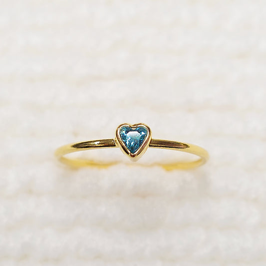 3mm Heart Bezel Set Stacking Ring with Aquamarine CZ • Gold Filled (14KGF) Jewelry Findings Wholesale •GFR1403HRTCZ(M3)-GFR1103HRTCZ(M3)