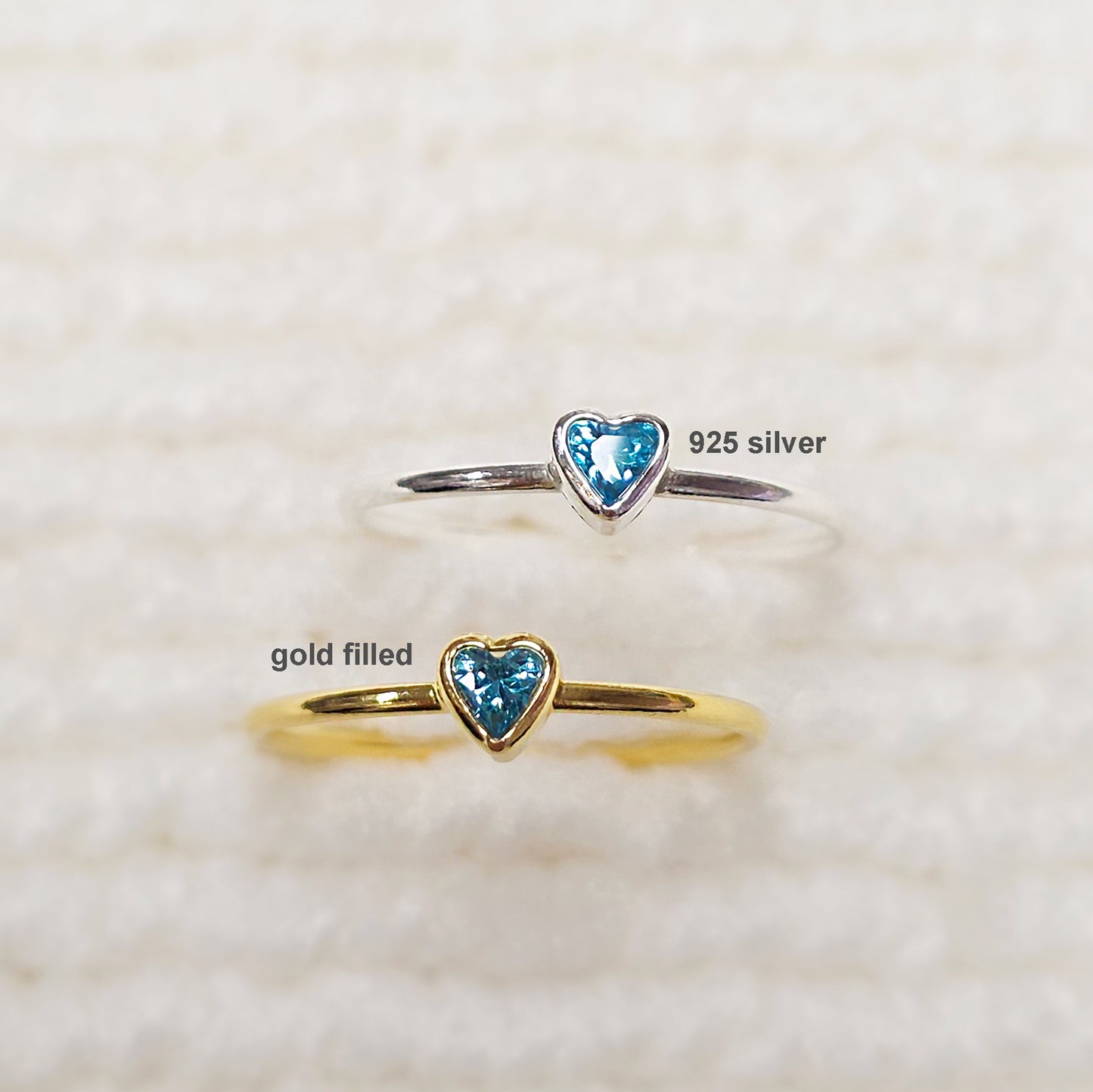 3mm Heart Bezel Set Stacking Ring with Aquamarine CZ • BIRTH STONE RING • Gold Filled (14KGF) Jewelry Findings Wholesale •GFR1403HRTCZ(M3)-GFR1103HRTCZ(M3)