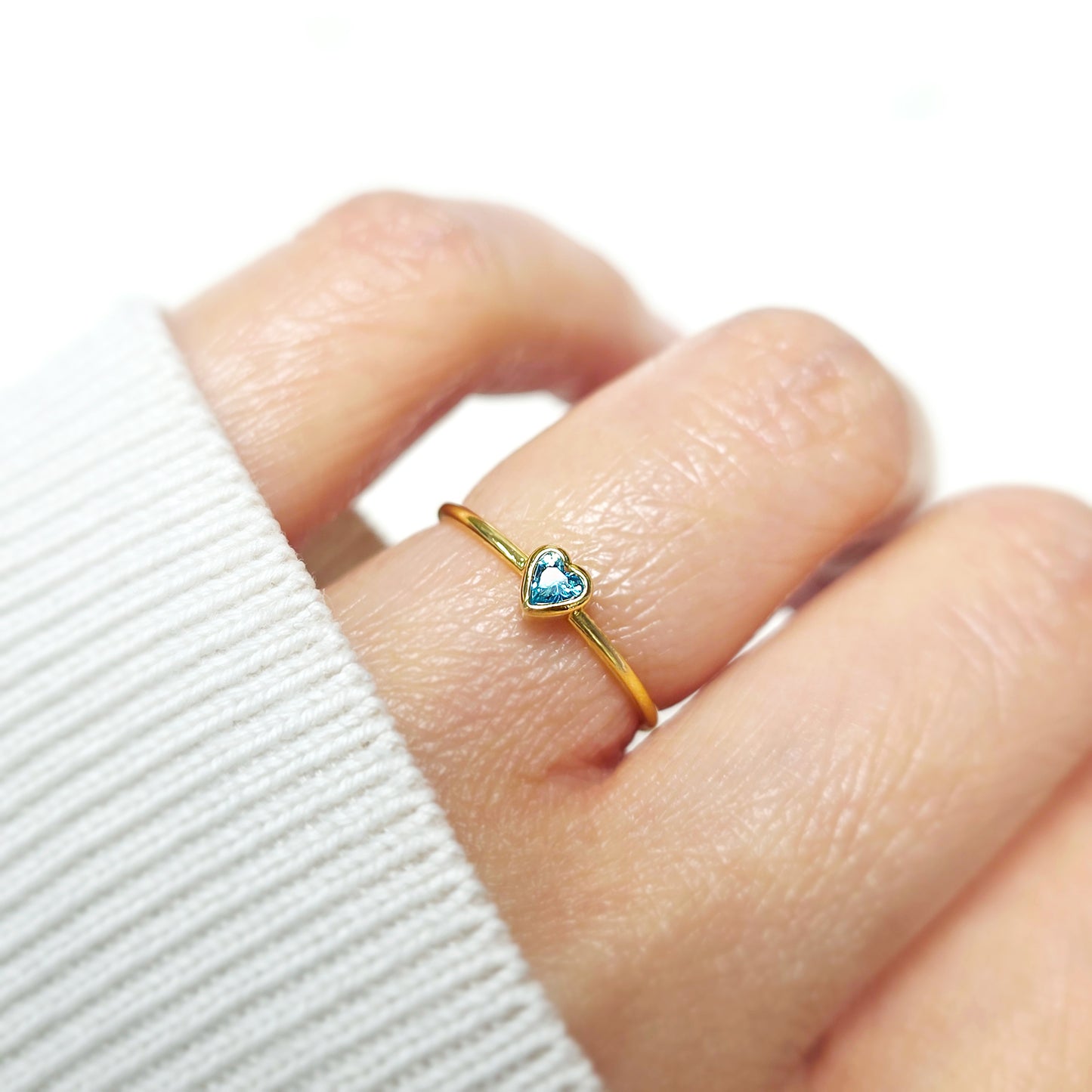 3mm Heart Bezel Set Stacking Ring with Aquamarine CZ • BIRTH STONE RING • Gold Filled (14KGF) Jewelry Findings Wholesale •GFR1403HRTCZ(M3)-GFR1103HRTCZ(M3)