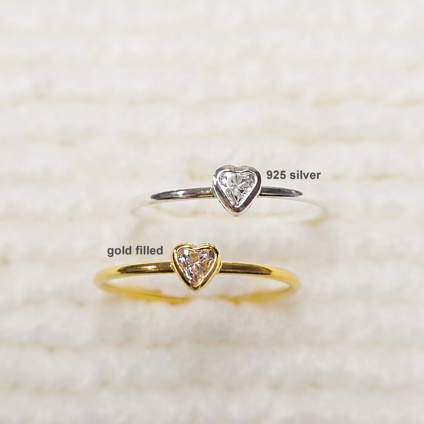 3mm Heart Bezel Set Stacking Ring with Clear Crystal CZ • BIRTH STONE RING • Gold Filled (14KGF) Jewelry Findings Wholesale •GFR1403HRTCZ(M4)-GFR1103HRTCZ(M4)