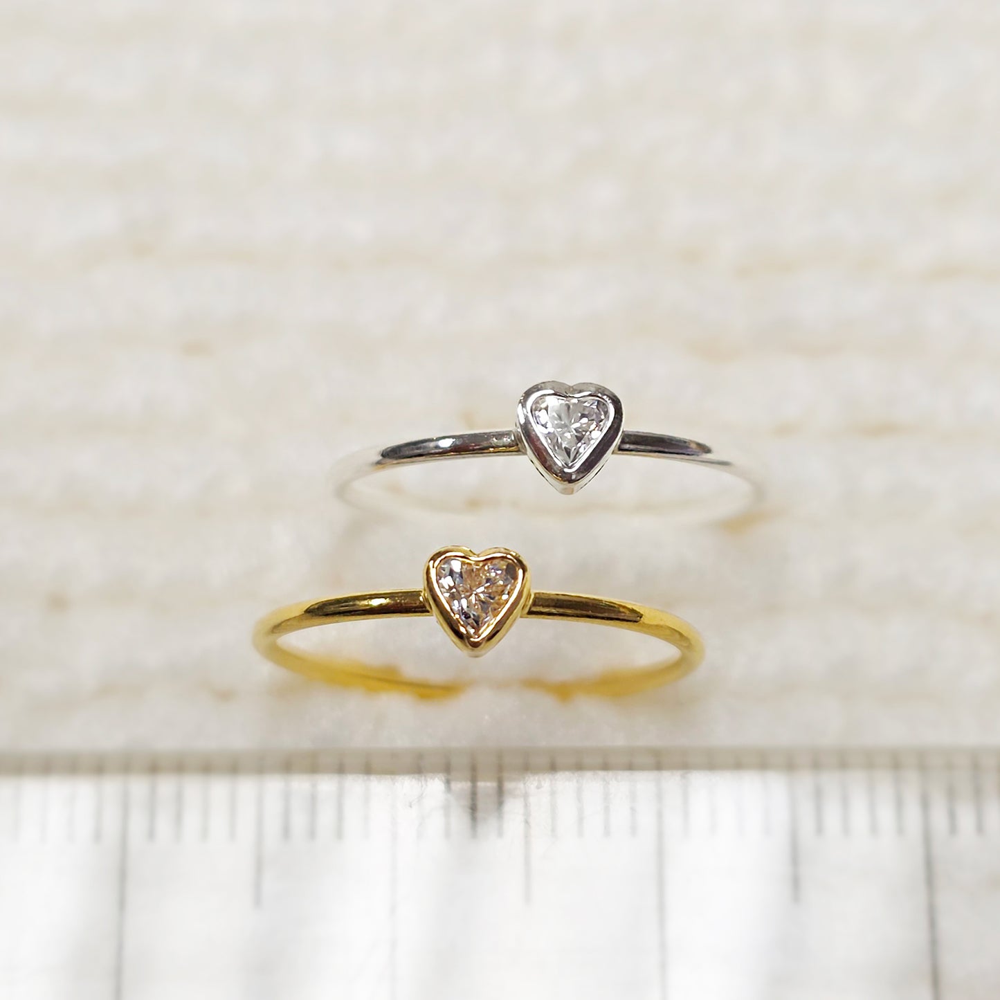 3mm Heart Bezel Set Stacking Ring with Clear Crystal CZ • BIRTH STONE RING • Gold Filled (14KGF) Jewelry Findings Wholesale •GFR1403HRTCZ(M4)-GFR1103HRTCZ(M4)