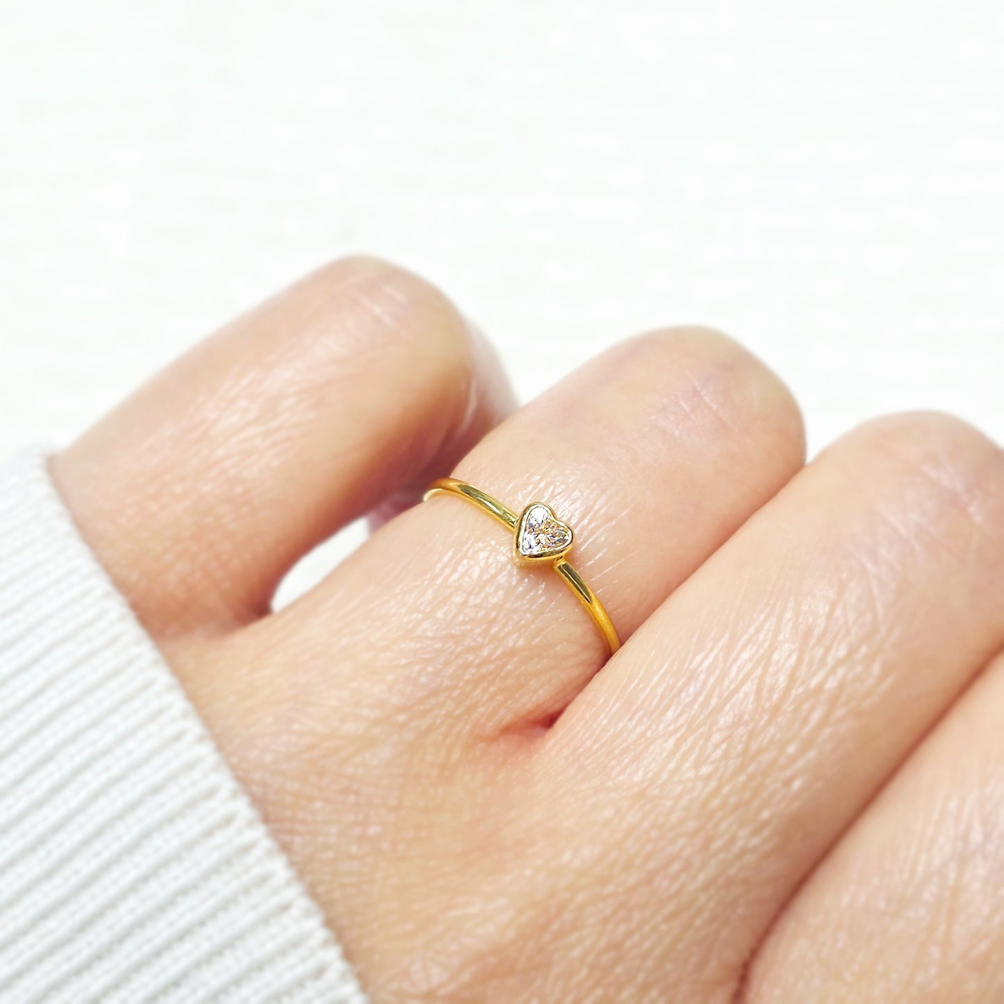 3mm Heart Bezel Set Stacking Ring with Clear Crystal CZ • BIRTH STONE RING • Gold Filled (14KGF) Jewelry Findings Wholesale •GFR1403HRTCZ(M4)-GFR1103HRTCZ(M4)
