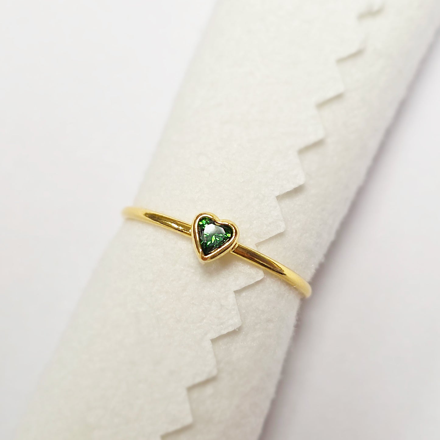 3mm Heart Bezel Set Stacking Ring with Emerald Green CZ • BIRTH STONE RING • Gold Filled (14KGF) Jewelry Findings Wholesale •GFR1403HRTCZ(M5)-GFR1103HRTCZ(M5)