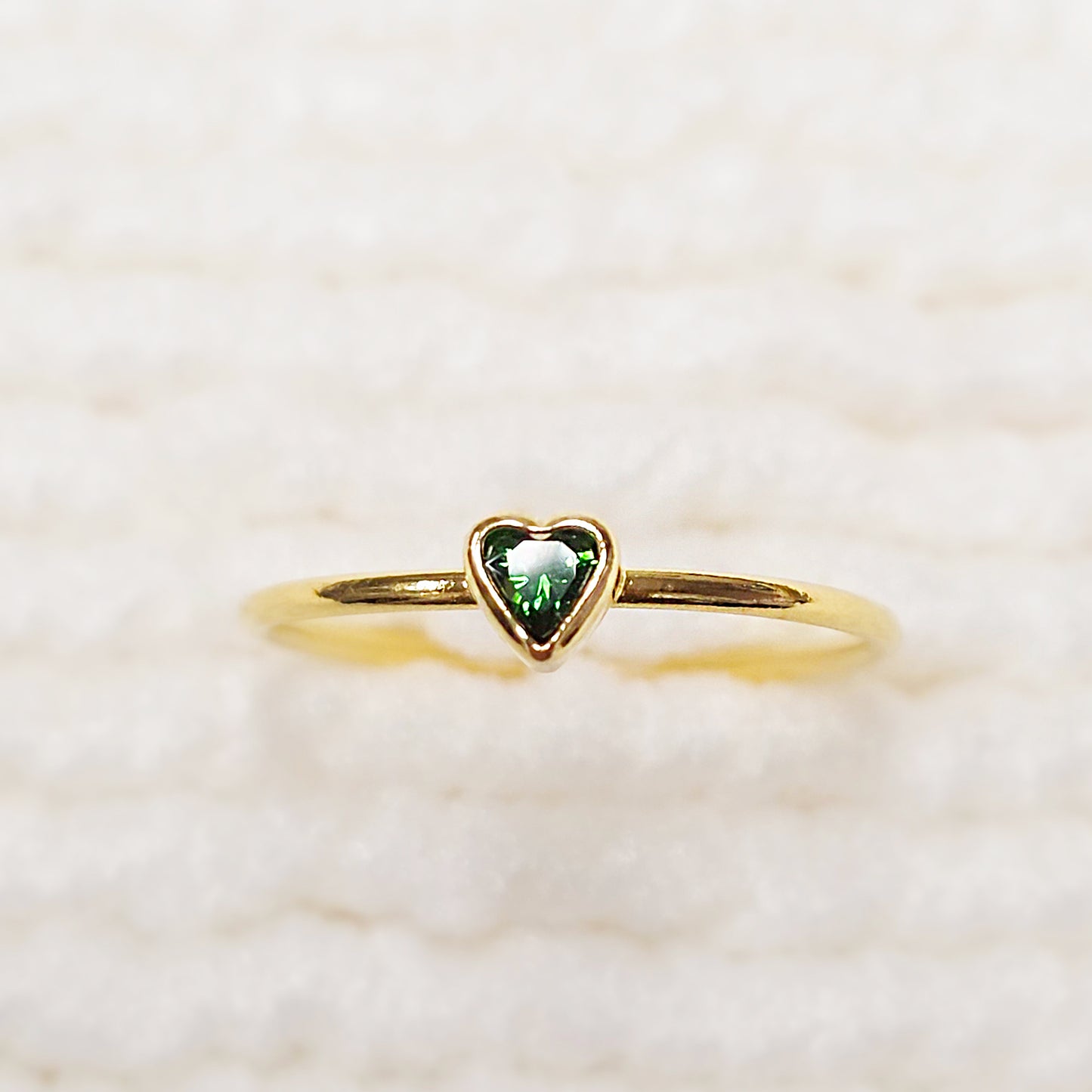 3mm Heart Bezel Set Stacking Ring with Emerald Green CZ • BIRTH STONE RING • Gold Filled (14KGF) Jewelry Findings Wholesale •GFR1403HRTCZ(M5)-GFR1103HRTCZ(M5)