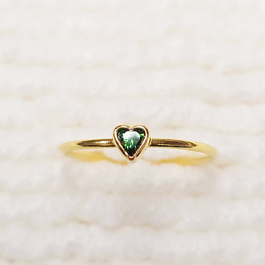 3mm Heart Bezel Set Stacking Ring with Emerald Green CZ • Gold Filled (14KGF) Jewelry Findings Wholesale •GFR1403HRTCZ(M5)-GFR1103HRTCZ(M5)