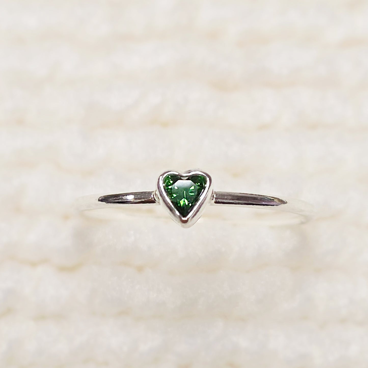 3mm Heart Bezel Set Stacking Ring with Emerald Green CZ • BIRTH STONE RING • Gold Filled (14KGF) Jewelry Findings Wholesale •GFR1403HRTCZ(M5)-GFR1103HRTCZ(M5)