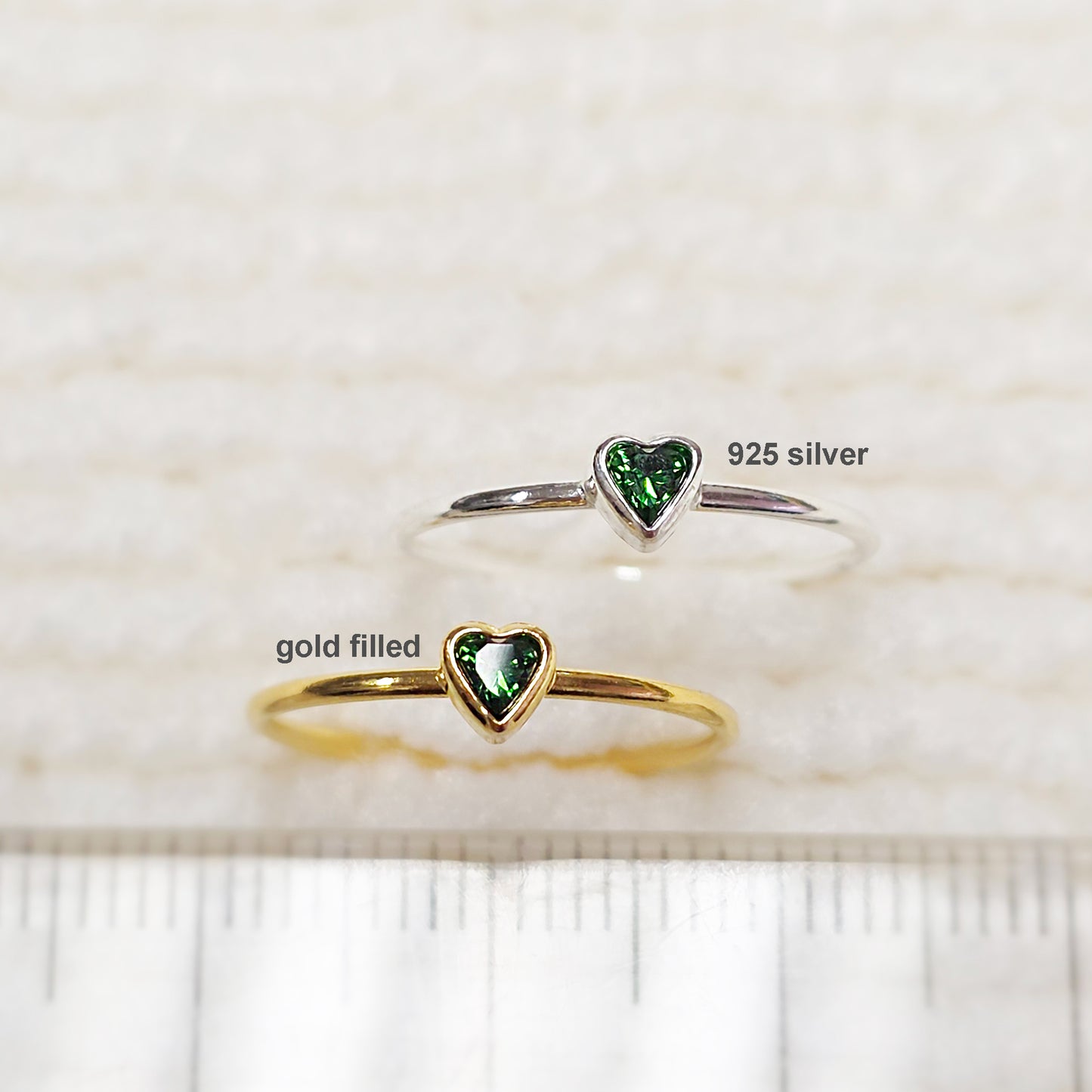 3mm Heart Bezel Set Stacking Ring with Emerald Green CZ • BIRTH STONE RING • Gold Filled (14KGF) Jewelry Findings Wholesale •GFR1403HRTCZ(M5)-GFR1103HRTCZ(M5)