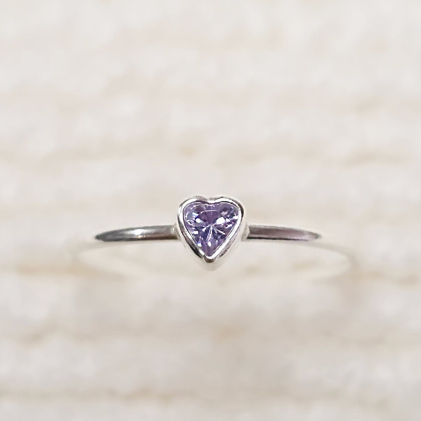 3mm Heart Bezel Set Stacking Ring with Lavender CZ • BIRTH STONE RING • Gold Filled (14KGF) Jewelry Findings Wholesale •GFR1403HRTCZ(M6)-GFR1103HRTCZ(M6)