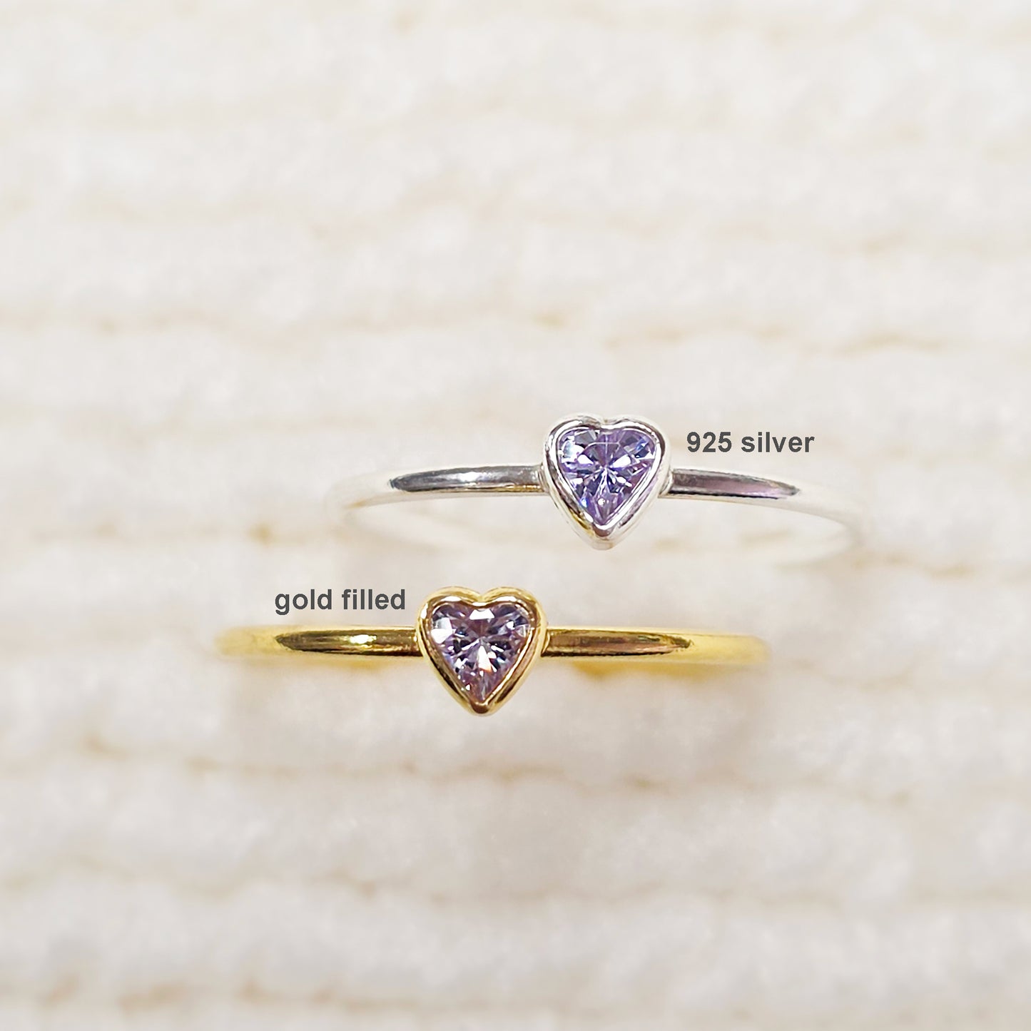 3mm Heart Bezel Set Stacking Ring with Lavender CZ • BIRTH STONE RING • Gold Filled (14KGF) Jewelry Findings Wholesale •GFR1403HRTCZ(M6)-GFR1103HRTCZ(M6)