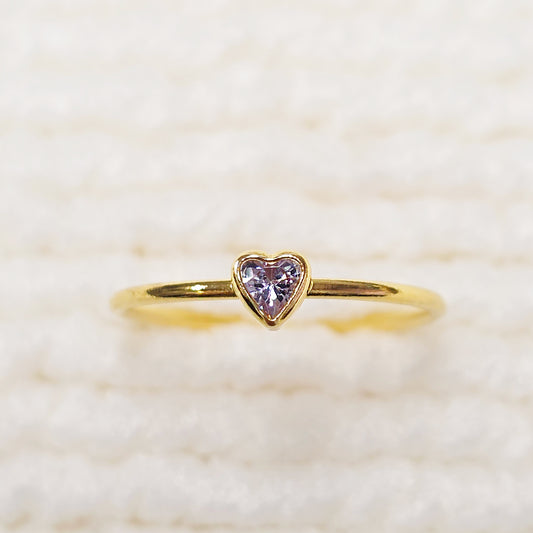 3mm Heart Bezel Set Stacking Ring with Lavender CZ • Gold Filled (14KGF) Jewelry Findings Wholesale •GFR1403HRTCZ(M6)-GFR1103HRTCZ(M6)