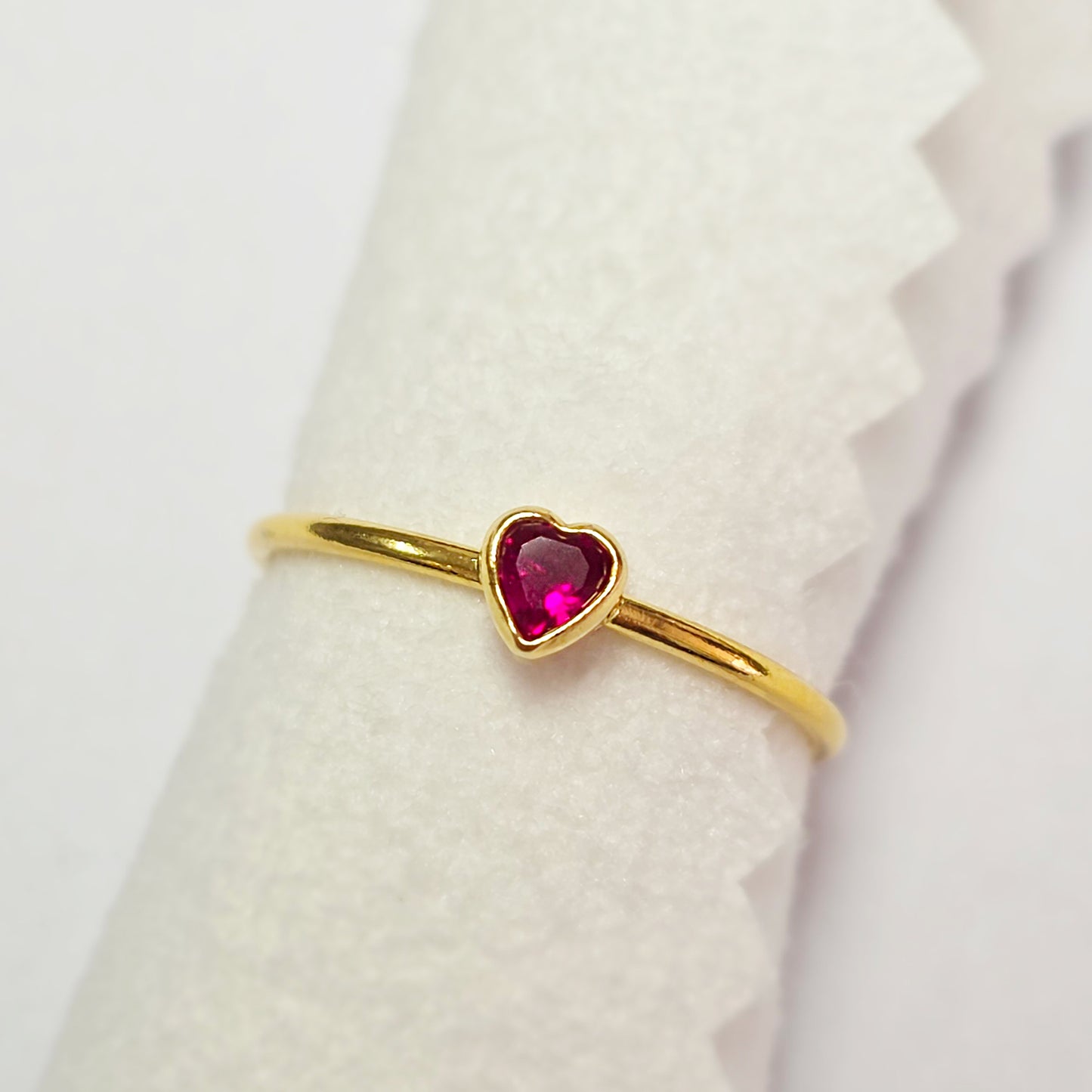 3mm Heart Bezel Set Stacking Ring with Ruby CZ • BIRTH STONE RING • Gold Filled (14KGF) Jewelry Findings Wholesale •GFR1403HRTCZ(M7)-GFR1103HRTCZ(M7)