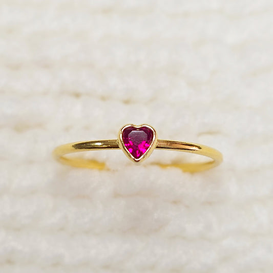 3mm Heart Bezel Set Stacking Ring with Ruby CZ • Gold Filled (14KGF) Jewelry Findings Wholesale •GFR1403HRTCZ(M7)-GFR1103HRTCZ(M7)