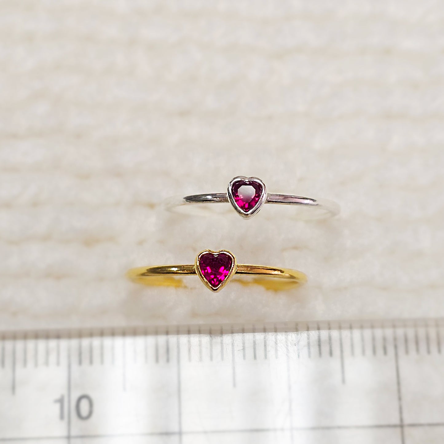 3mm Heart Bezel Set Stacking Ring with Ruby CZ • BIRTH STONE RING • Gold Filled (14KGF) Jewelry Findings Wholesale •GFR1403HRTCZ(M7)-GFR1103HRTCZ(M7)
