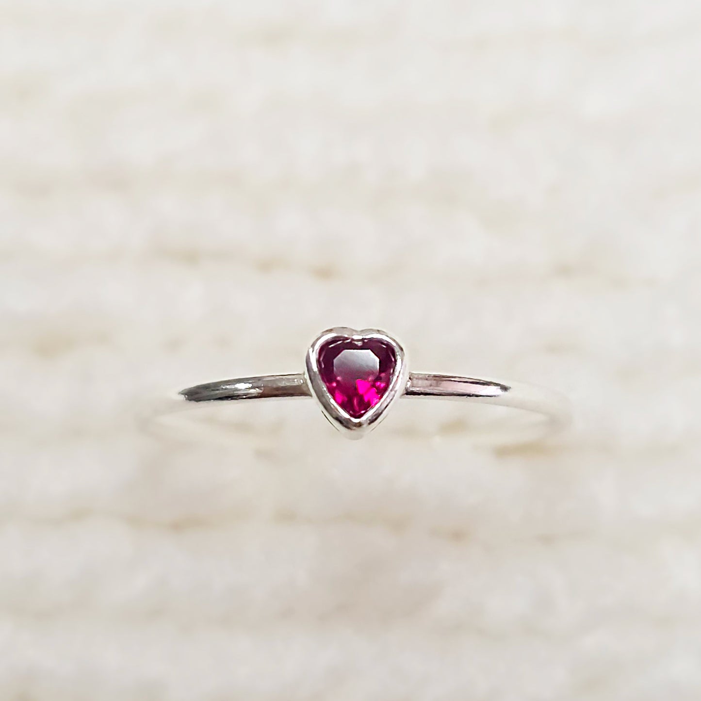 3mm Heart Bezel Set Stacking Ring with Ruby CZ • BIRTH STONE RING • Gold Filled (14KGF) Jewelry Findings Wholesale •GFR1403HRTCZ(M7)-GFR1103HRTCZ(M7)