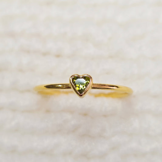 3mm Heart Bezel Set Stacking Ring with Peridot CZ • Gold Filled (14KGF) Jewelry Findings Wholesale •GFR1403HRTCZ(M8)-GFR1103HRTCZ(M8)