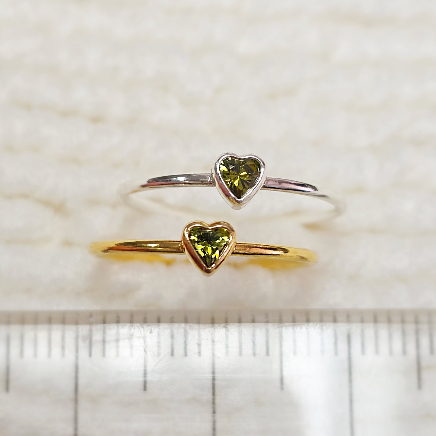 3mm Heart Bezel Set Stacking Ring with Peridot CZ • BIRTH STONE RING • Gold Filled (14KGF) Jewelry Findings Wholesale •GFR1403HRTCZ(M8)-GFR1103HRTCZ(M8)