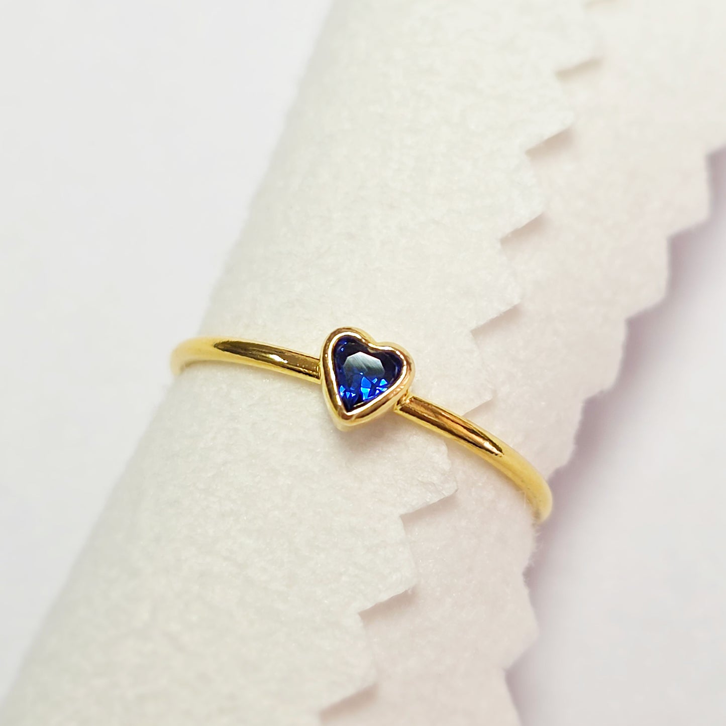 3mm Heart Bezel Set Stacking Ring with Sapphire CZ • BIRTH STONE RING • Gold Filled (14KGF) Jewelry Findings Wholesale •GFR1403HRTCZ(M9)-GFR1103HRTCZ(M9)