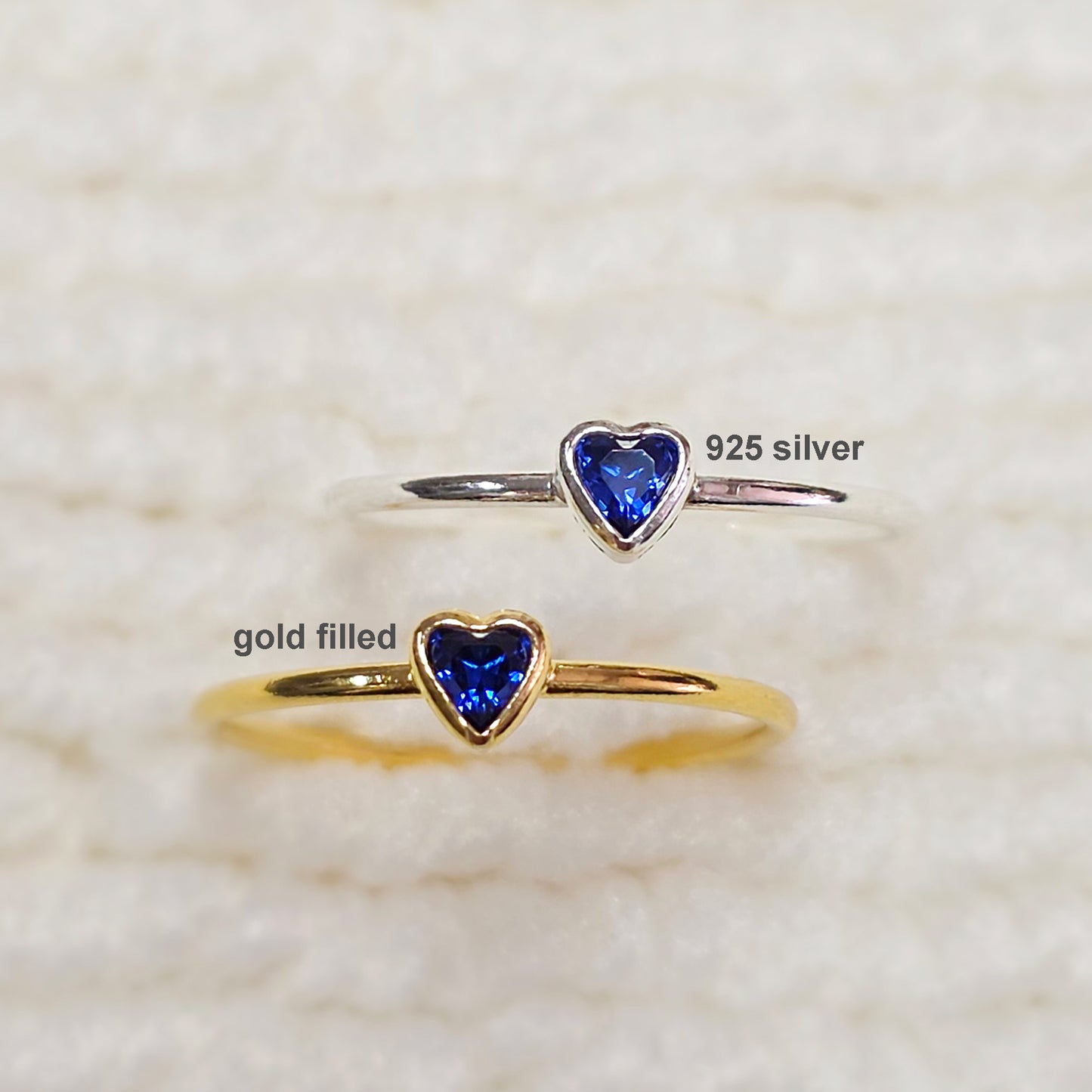 3mm Heart Bezel Set Stacking Ring with Sapphire CZ • BIRTH STONE RING • Gold Filled (14KGF) Jewelry Findings Wholesale •GFR1403HRTCZ(M9)-GFR1103HRTCZ(M9)