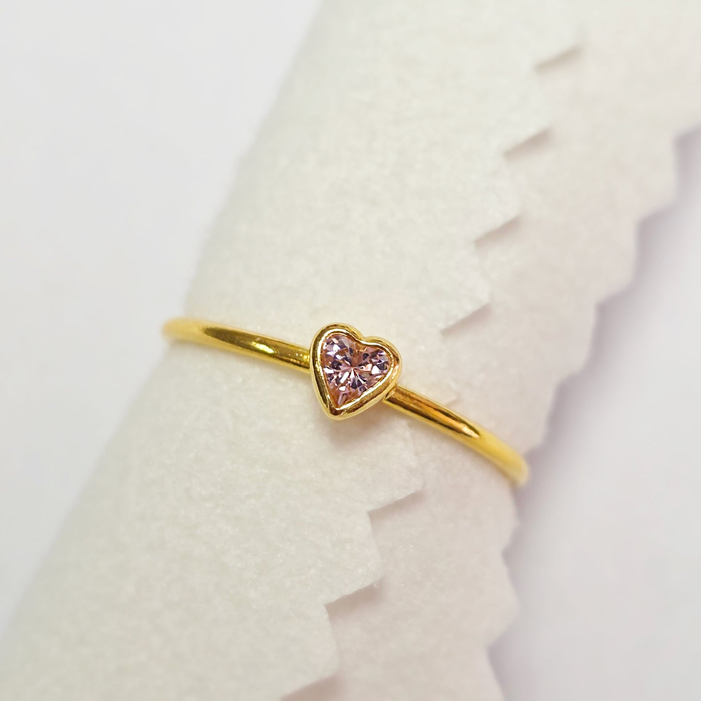 3mm Heart Bezel Set Stacking Ring with Pink CZ • Gold Filled (14KGF) Jewelry Findings Wholesale •GFR1403HRTCZ(M10)-GFR1103HRTCZ(M10)