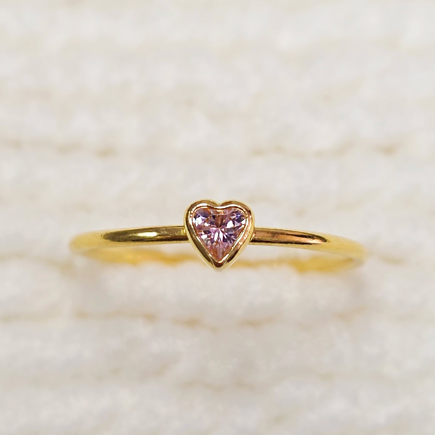 3mm Heart Bezel Set Stacking Ring with Pink CZ • Gold Filled (14KGF) Jewelry Findings Wholesale •GFR1403HRTCZ(M10)-GFR1103HRTCZ(M10)