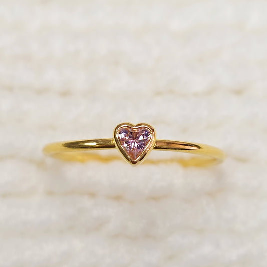 3mm Heart Bezel Set Stacking Ring with Pink CZ • Gold Filled (14KGF) Jewelry Findings Wholesale •GFR1403HRTCZ(M10)-GFR1103HRTCZ(M10)