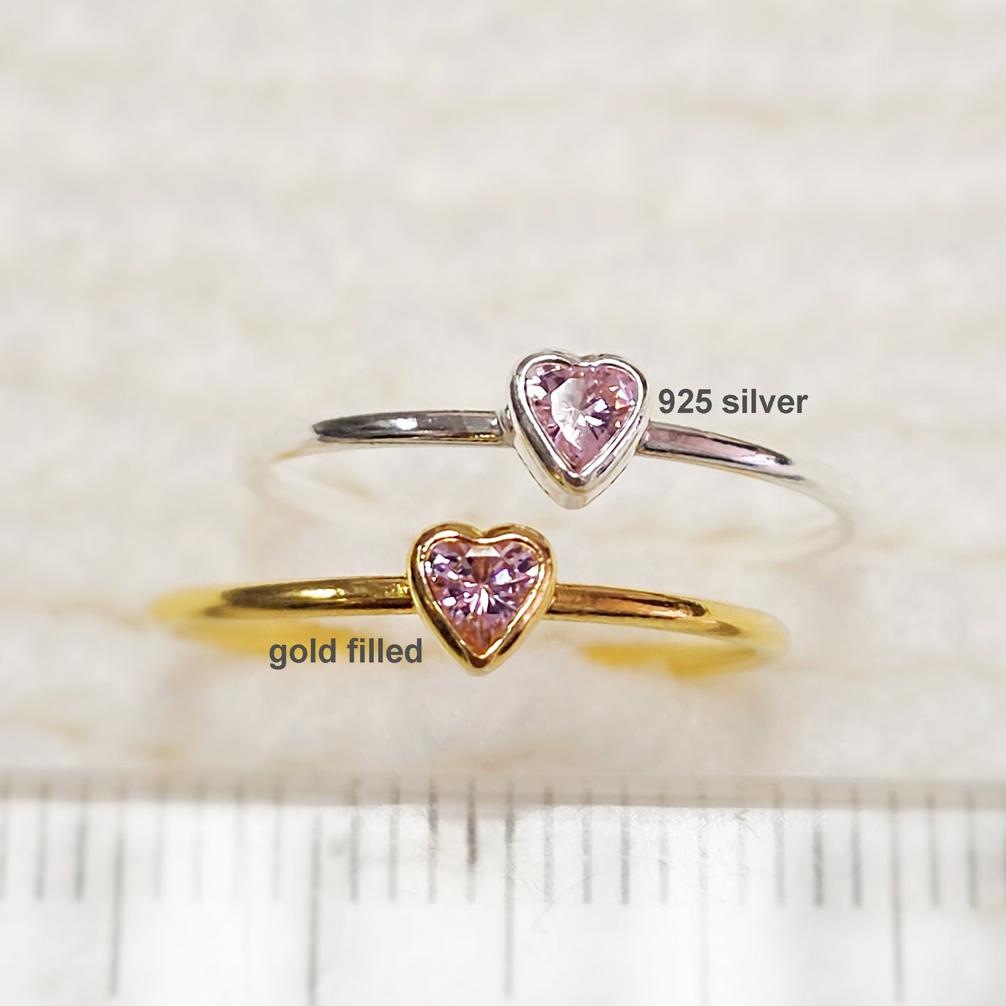 3mm Heart Bezel Set Stacking Ring with Pink CZ • Gold Filled (14KGF) Jewelry Findings Wholesale •GFR1403HRTCZ(M10)-GFR1103HRTCZ(M10)