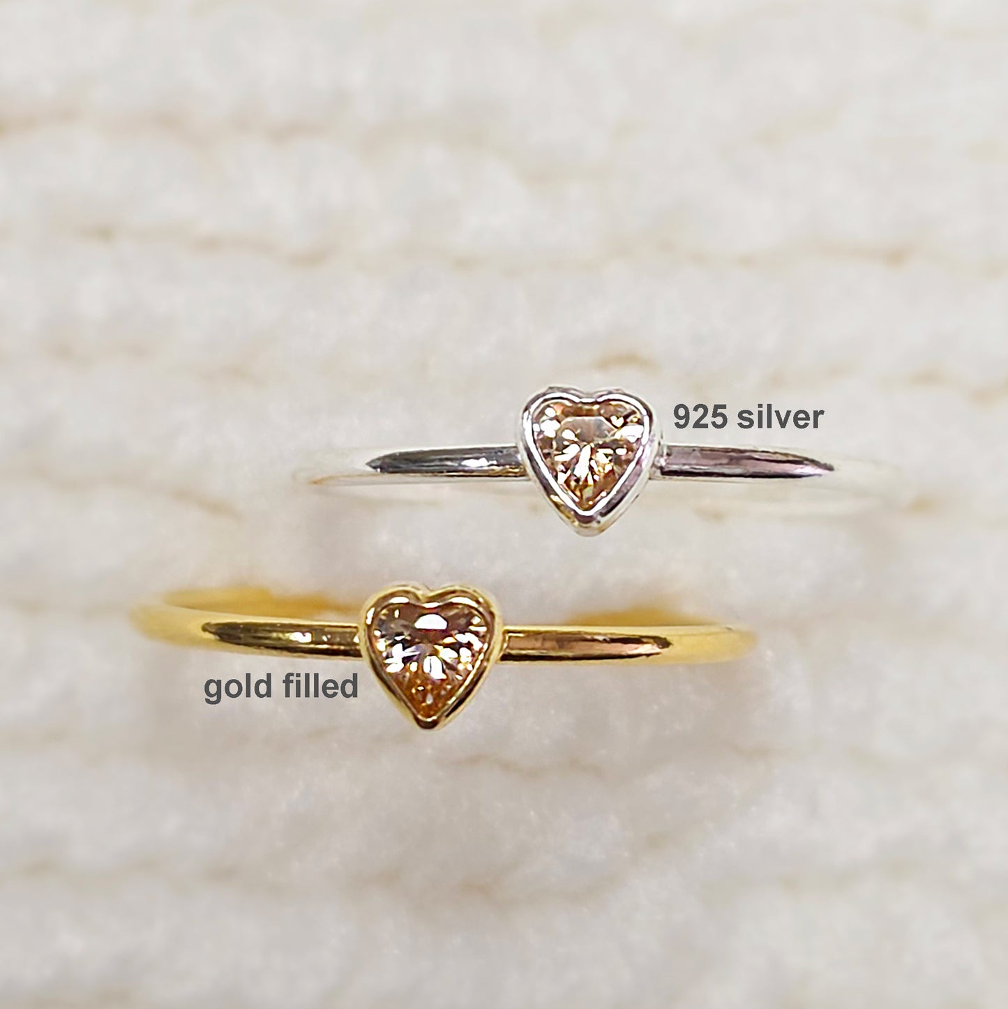 3mm Heart Bezel Set Stacking Ring with Champagne CZ • BIRTH STONE RING • Gold Filled (14KGF) Jewelry Findings Wholesale •GFR1403HRTCZ(M11)-GFR1103HRTCZ(M11)