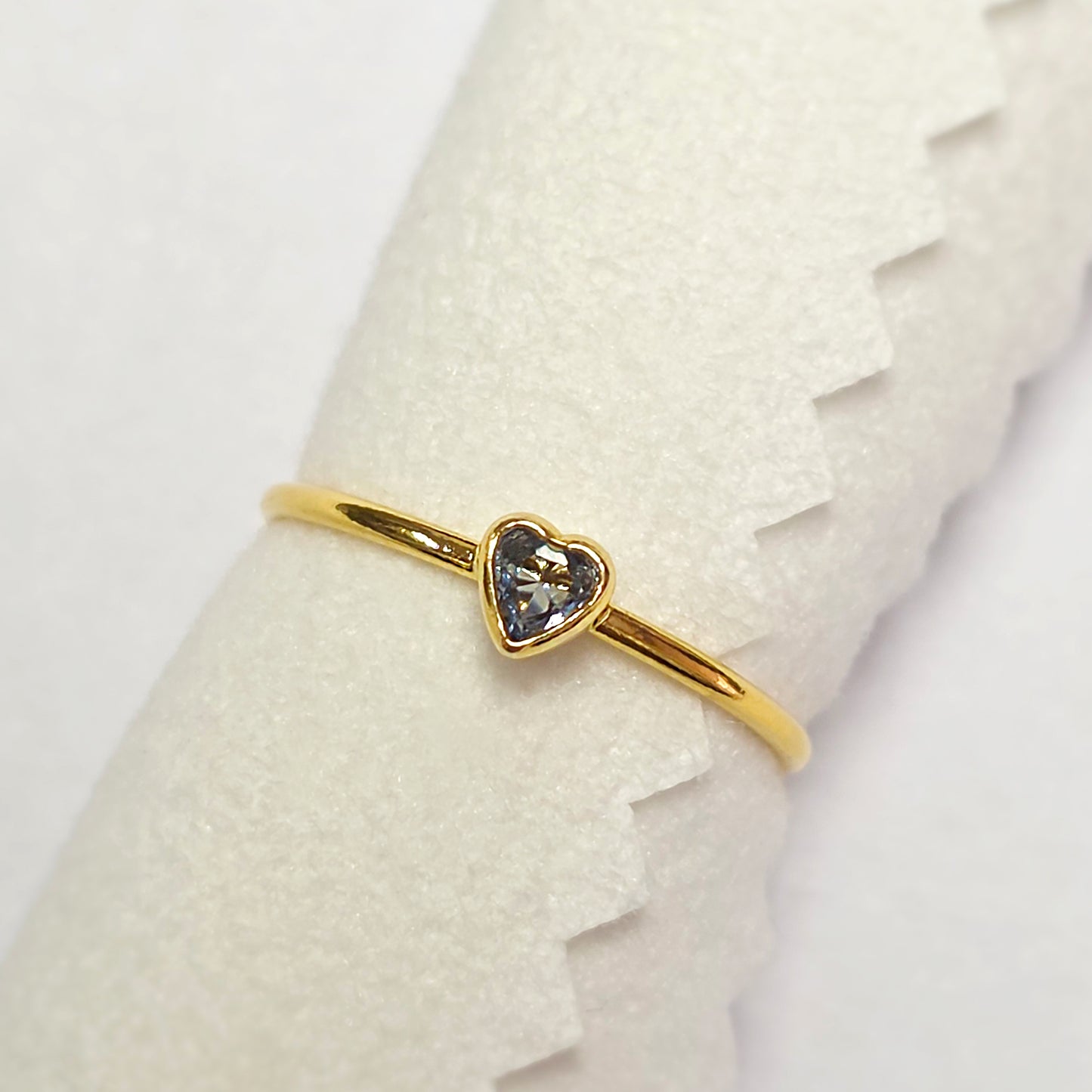 3mm Heart Bezel Set Stacking Ring with Blue Topaz CZ • BIRTH STONE RING • Gold Filled (14KGF) Jewelry Findings Wholesale •GFR1403HRTCZ(M12)-GFR1103HRTCZ(M12)