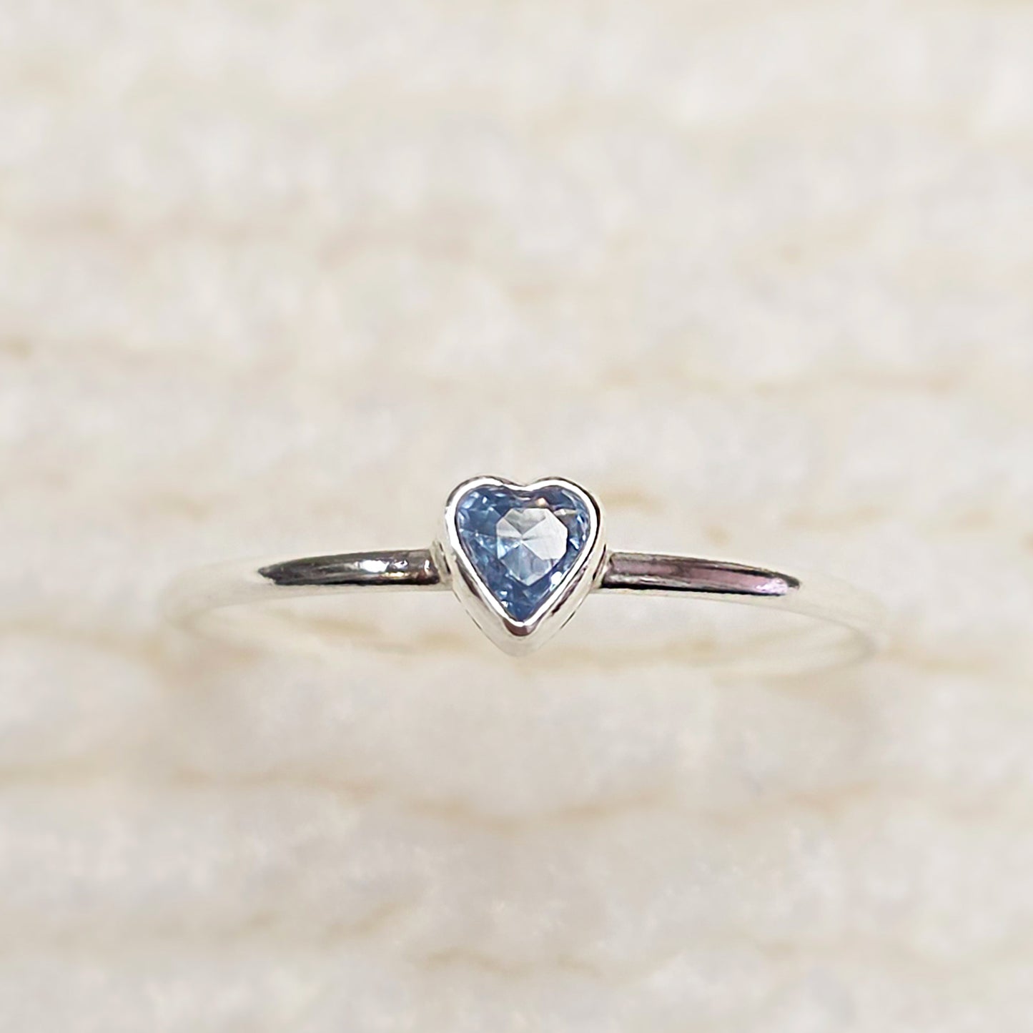 3mm Heart Bezel Set Stacking Ring with Blue Topaz CZ • BIRTH STONE RING • Gold Filled (14KGF) Jewelry Findings Wholesale •GFR1403HRTCZ(M12)-GFR1103HRTCZ(M12)