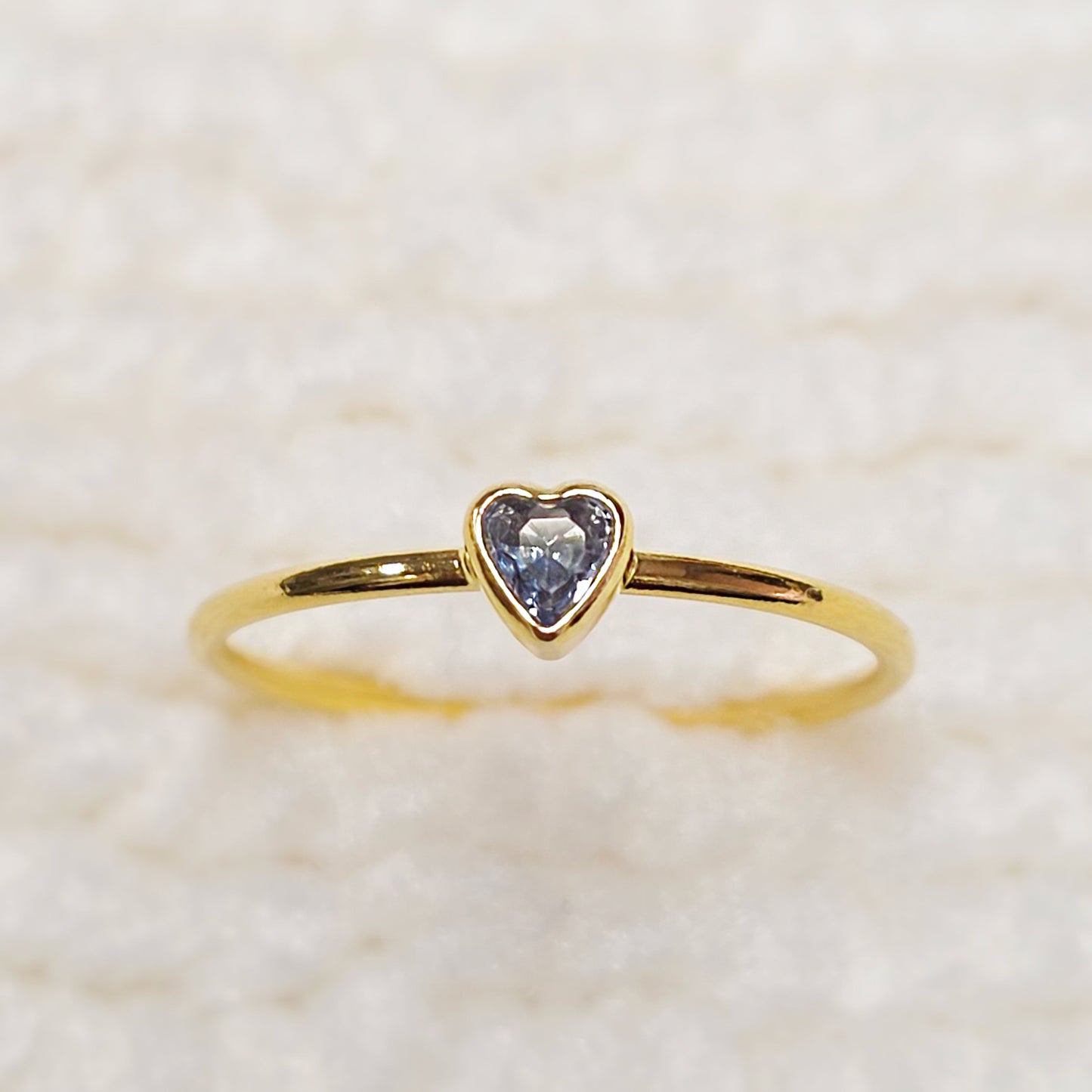 3mm Heart Bezel Set Stacking Ring with Blue Topaz CZ • BIRTH STONE RING • Gold Filled (14KGF) Jewelry Findings Wholesale •GFR1403HRTCZ(M12)-GFR1103HRTCZ(M12)