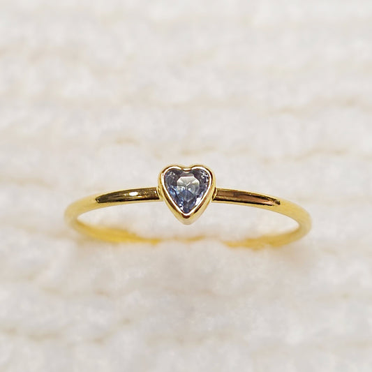 3mm Heart Bezel Set Stacking Ring with Blue Topaz CZ • Gold Filled (14KGF) Jewelry Findings Wholesale •GFR1403HRTCZ(M12)-GFR1103HRTCZ(M12)