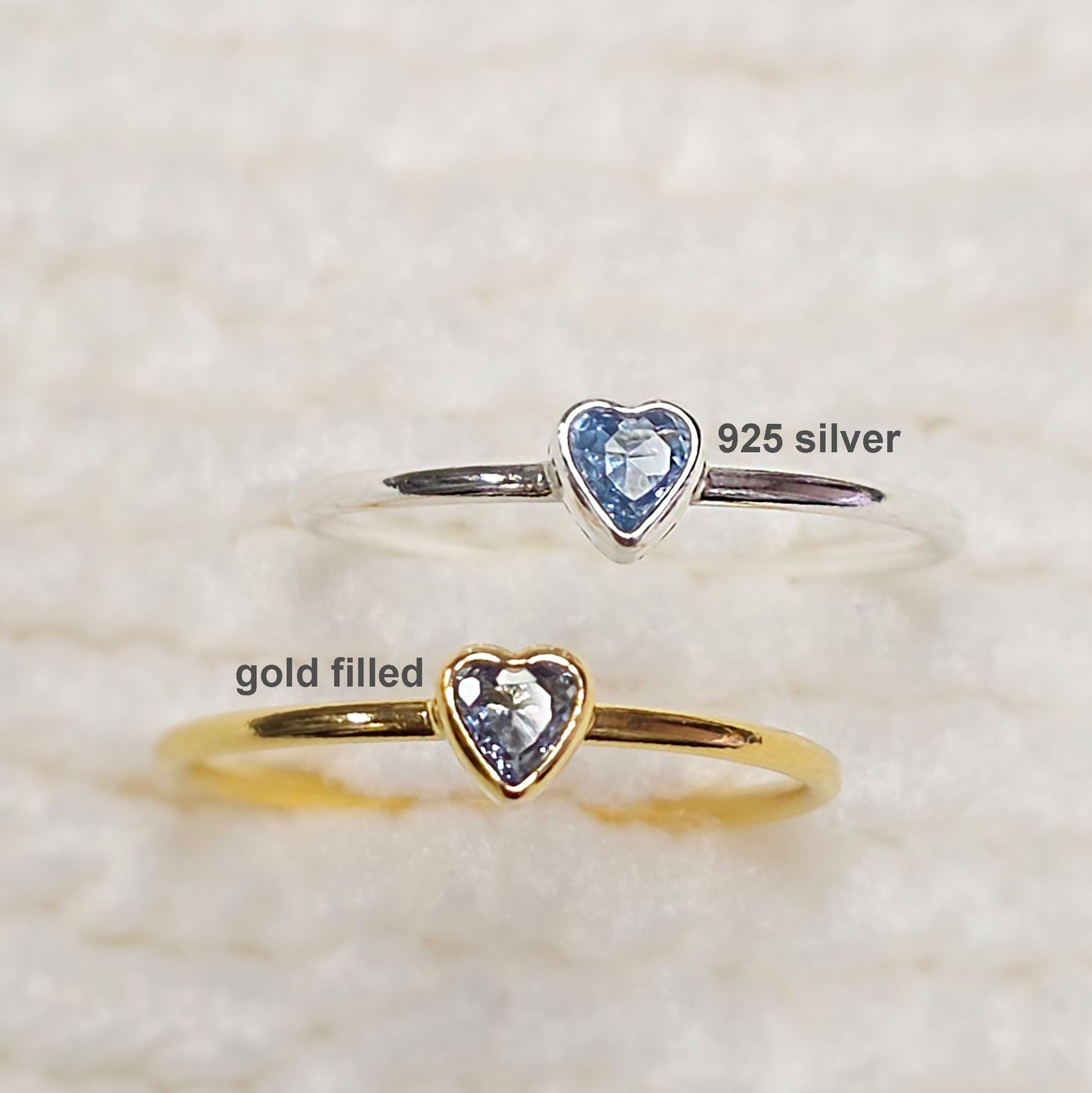 3mm Heart Bezel Set Stacking Ring with Blue Topaz CZ • BIRTH STONE RING • Gold Filled (14KGF) Jewelry Findings Wholesale •GFR1403HRTCZ(M12)-GFR1103HRTCZ(M12)