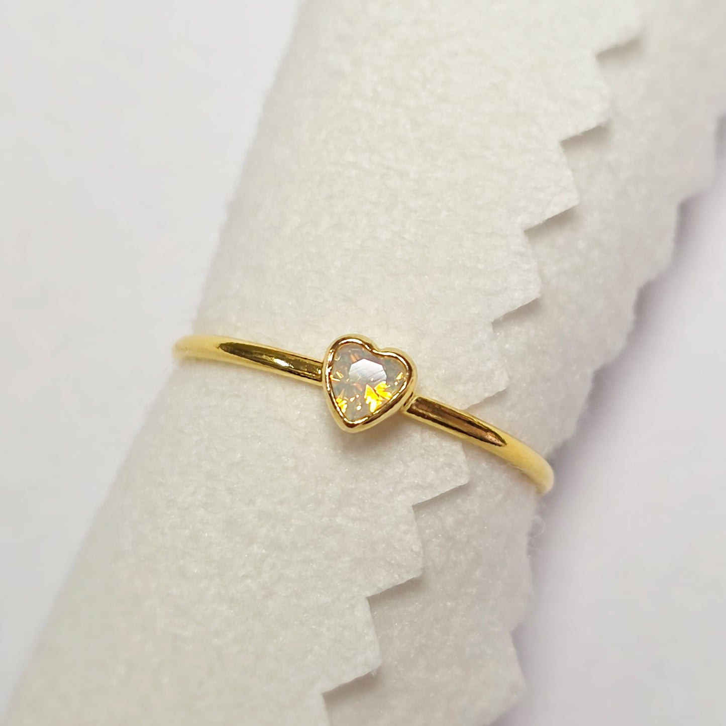 3mm Heart Bezel Set Stacking Ring with Opal White CZ • Gold Filled (14KGF) Jewelry Findings Wholesale •GFR1403HRTCZ(P1)-GFR1103HRTCZ(P1)