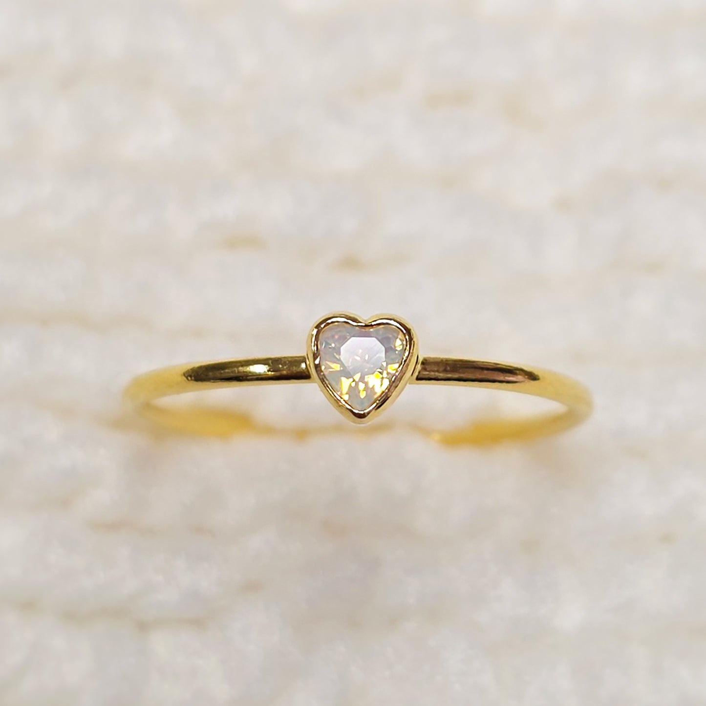 3mm Heart Bezel Set Stacking Ring with Opal White CZ • Gold Filled (14KGF) Jewelry Findings Wholesale •GFR1403HRTCZ(P1)-GFR1103HRTCZ(P1)