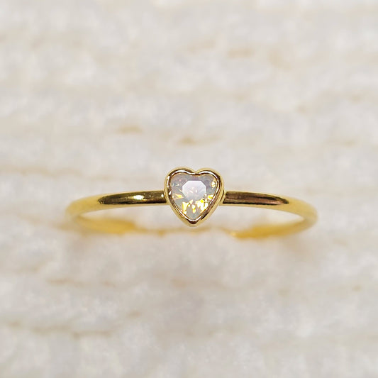 3mm Heart Bezel Set Stacking Ring with Opal White CZ • Gold Filled (14KGF) Jewelry Findings Wholesale •GFR1403HRTCZ(P1)-GFR1103HRTCZ(P1)