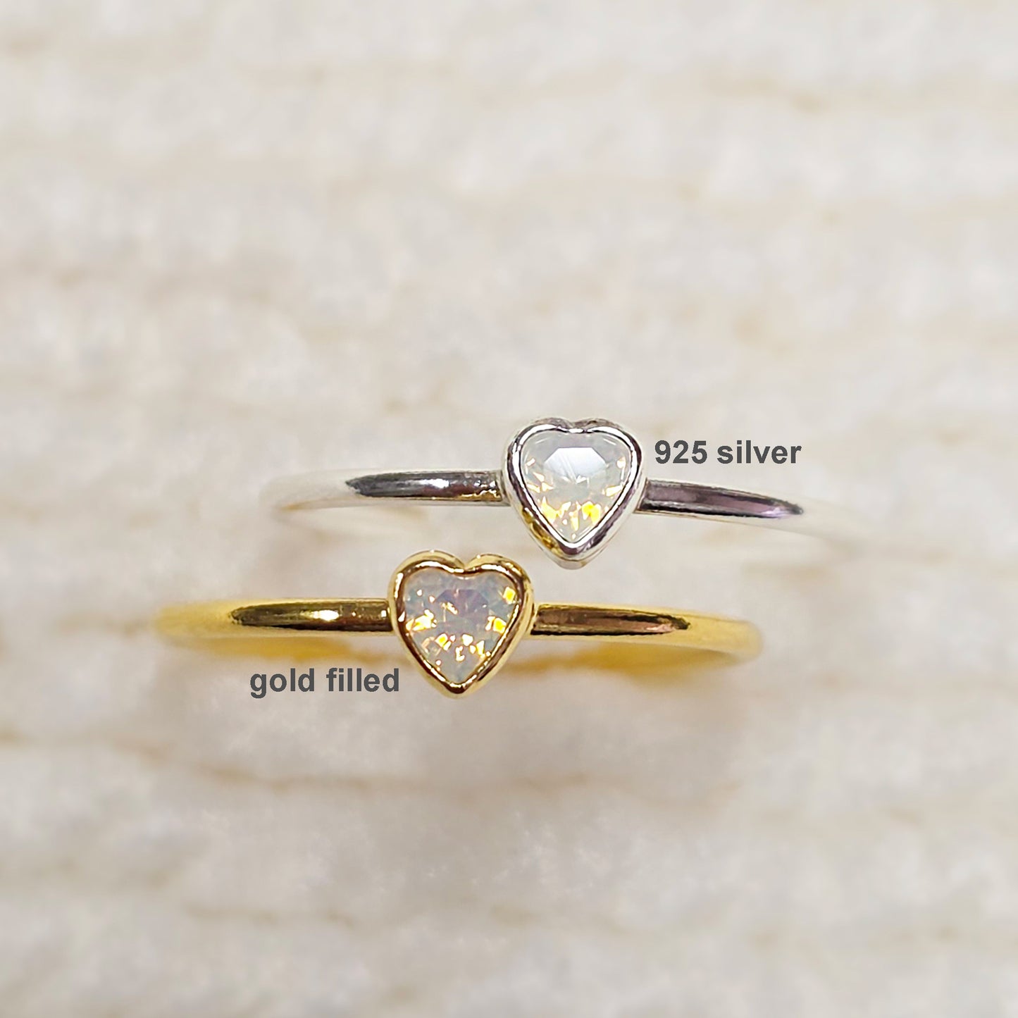 3mm Heart Bezel Set Stacking Ring with Opal White CZ • Gold Filled (14KGF) Jewelry Findings Wholesale •GFR1403HRTCZ(P1)-GFR1103HRTCZ(P1)