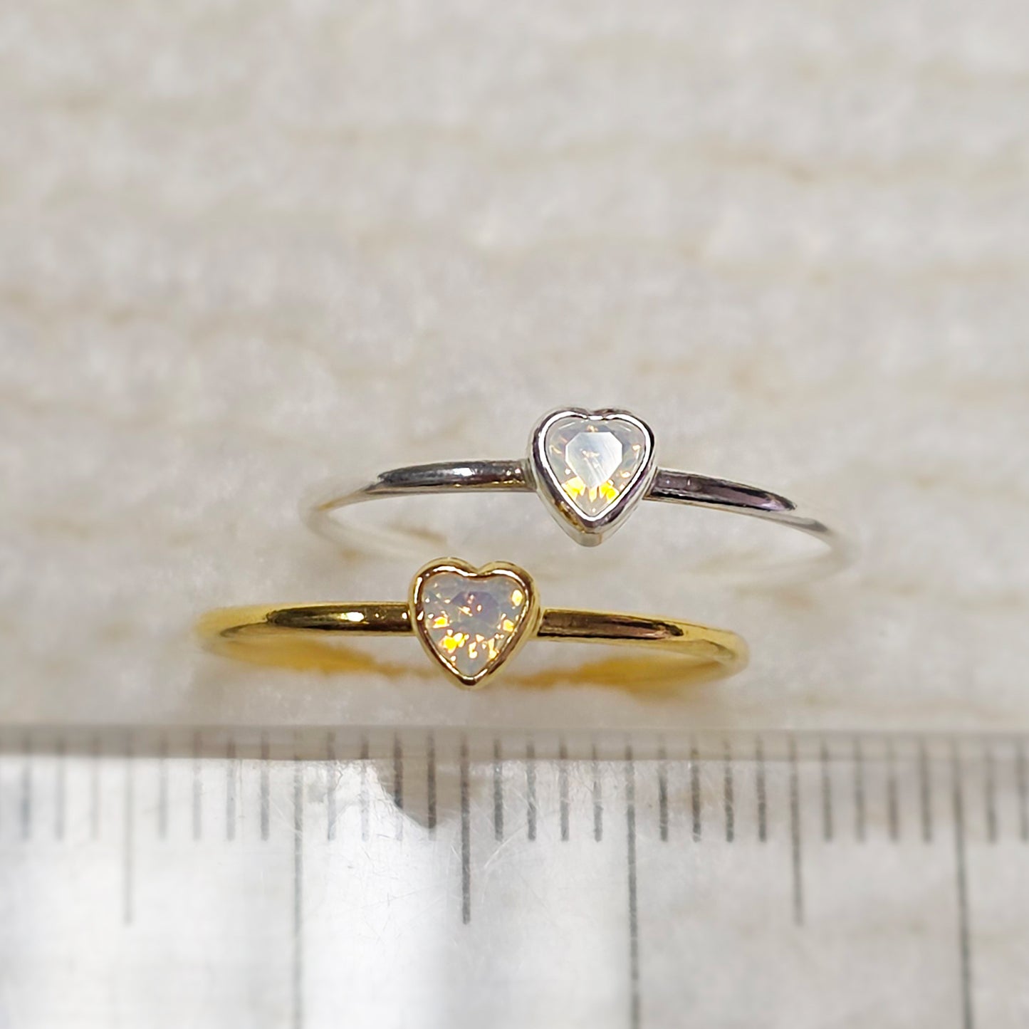 3mm Heart Bezel Set Stacking Ring with Opal White CZ • Gold Filled (14KGF) Jewelry Findings Wholesale •GFR1403HRTCZ(P1)-GFR1103HRTCZ(P1)