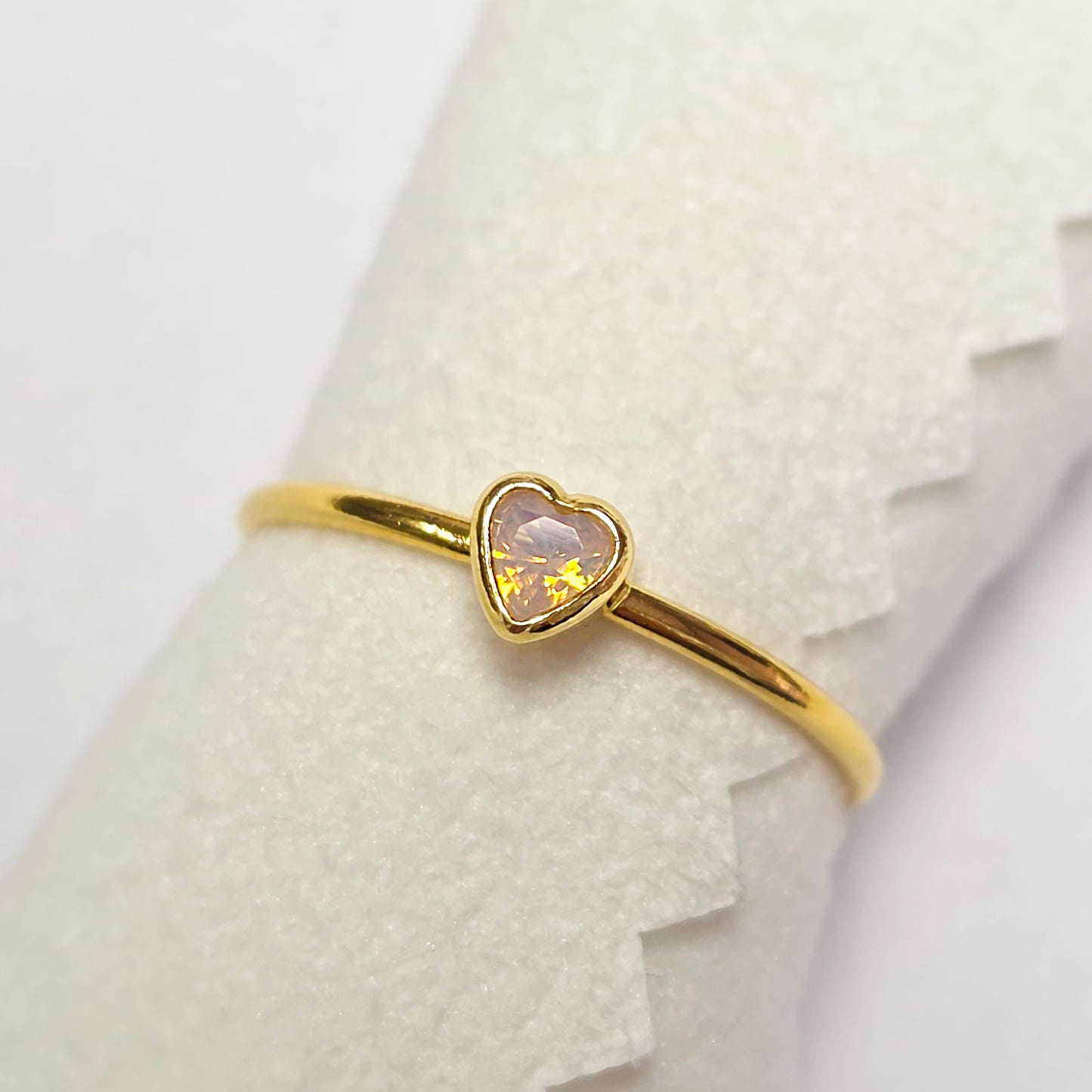3mm Heart Bezel Set Stacking Ring with Opal Pink CZ • Gold Filled (14KGF) Jewelry Findings Wholesale •GFR1403HRTCZ(P2)-GFR1103HRTCZ(P2)