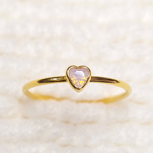 3mm Heart Bezel Set Stacking Ring with Opal Pink CZ • Gold Filled (14KGF) Jewelry Findings Wholesale •GFR1403HRTCZ(P2)-GFR1103HRTCZ(P2)