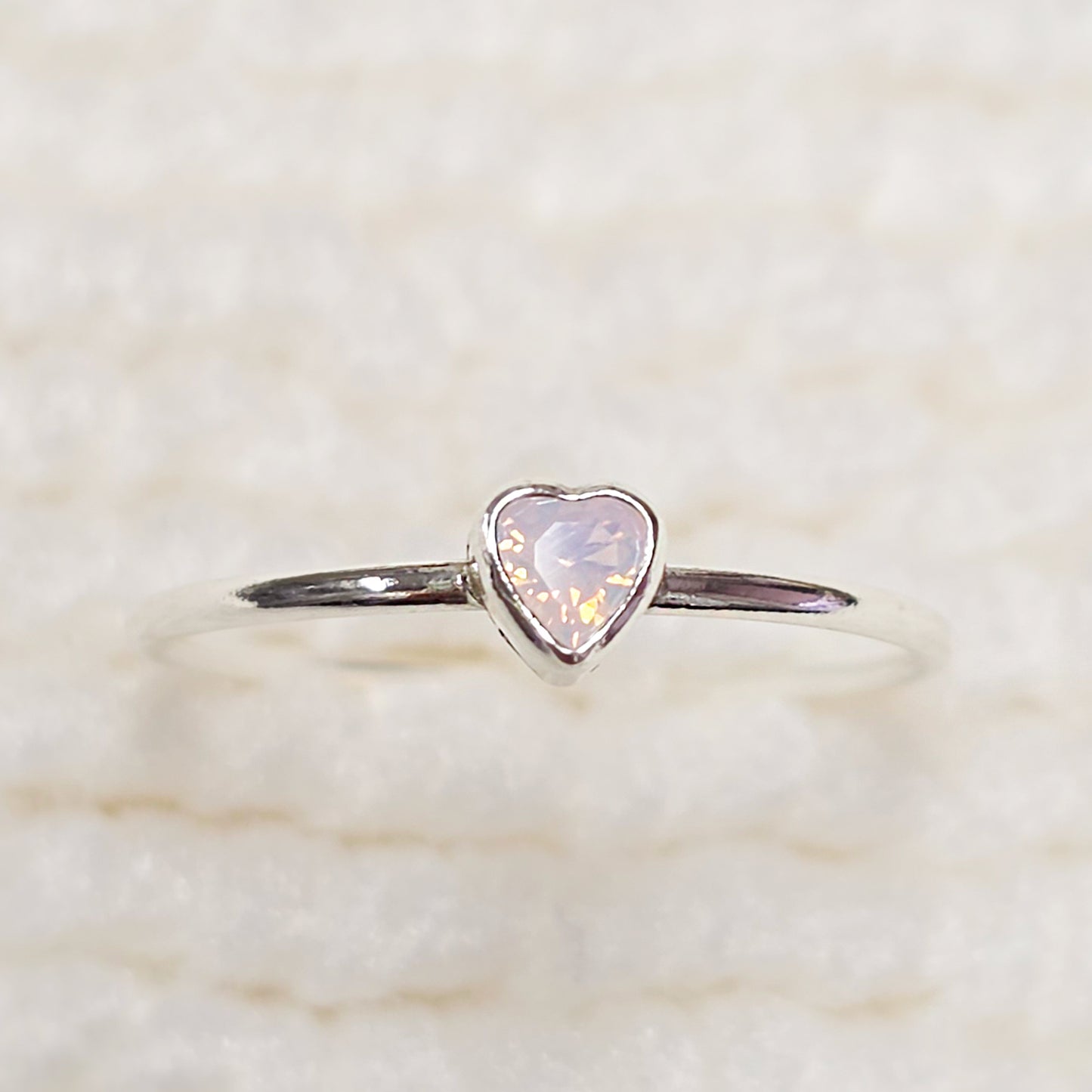 3mm Heart Bezel Set Stacking Ring with Opal Pink CZ • Gold Filled (14KGF) Jewelry Findings Wholesale •GFR1403HRTCZ(P2)-GFR1103HRTCZ(P2)