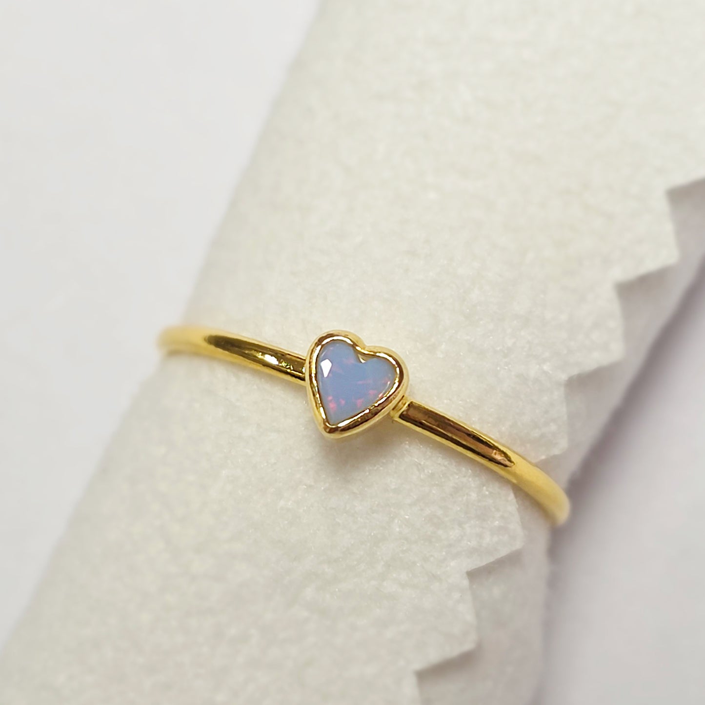 3mm Heart Bezel Set Stacking Ring with Opal Blue CZ • BIRTH STONE RING • Gold Filled (14KGF) Jewelry Findings Wholesale •GFR1403HRTCZ(P3)-GFR1103HRTCZ(P3)