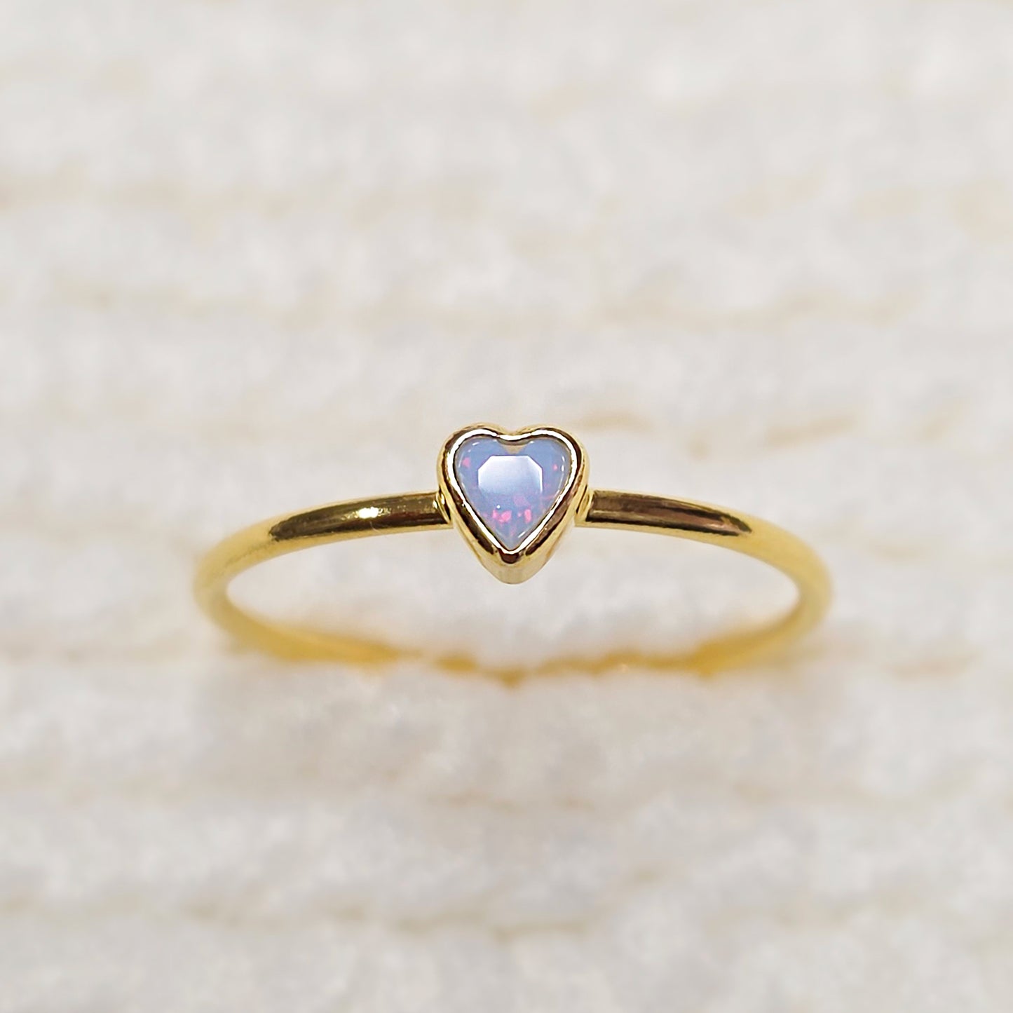 3mm Heart Bezel Set Stacking Ring with Opal Blue CZ • BIRTH STONE RING • Gold Filled (14KGF) Jewelry Findings Wholesale •GFR1403HRTCZ(P3)-GFR1103HRTCZ(P3)